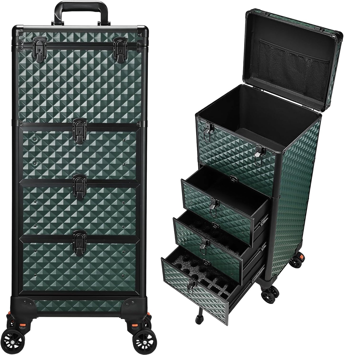 4 in 1 Professional Makeup  Case Aluminum Cosmetic Case Rolling Makeup Case