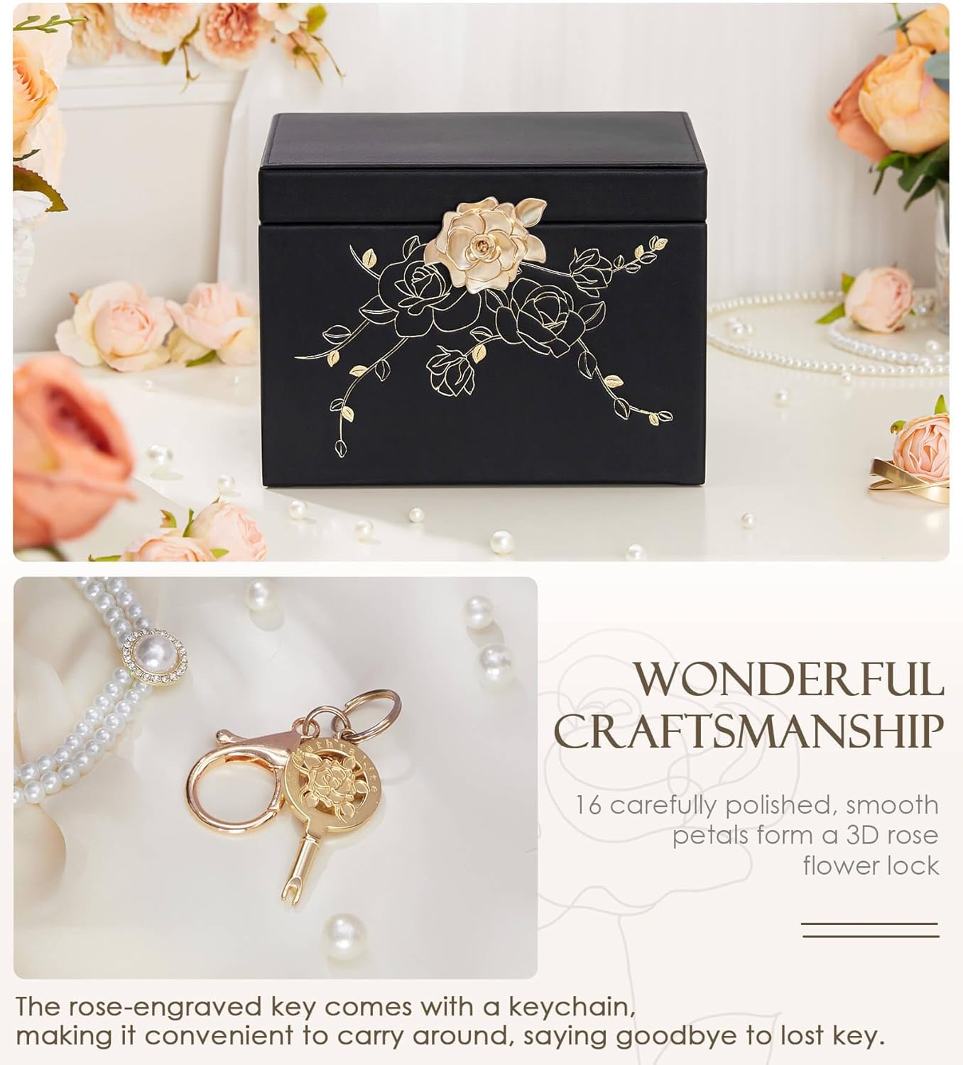 Jewelry Box with Lock: Jewelry Organizer for Dresser - 3-Drawer Earrings Storage