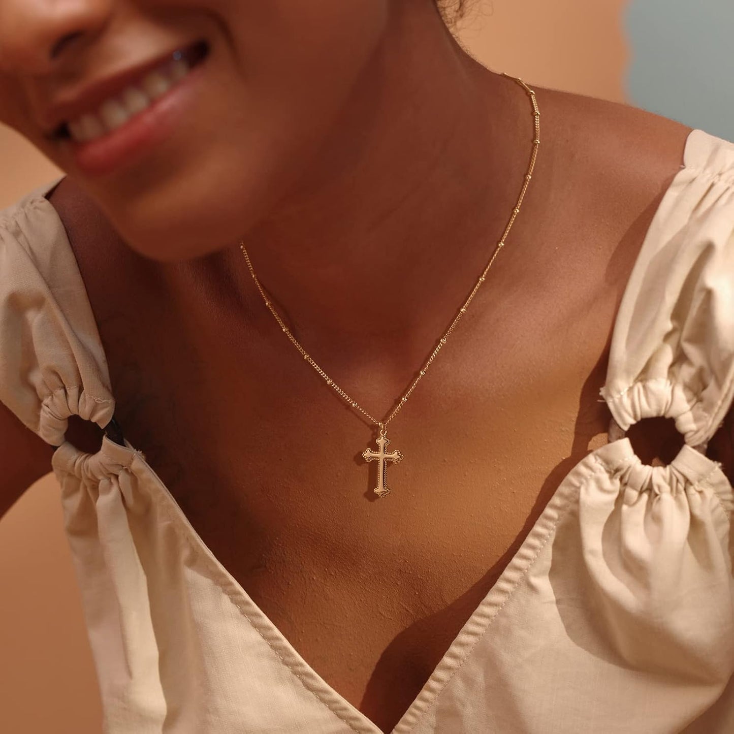 Cross Necklace 14K Plated Dainty Chain, Minimalist Faith Pendant Religious Prayer Jewelry Gift