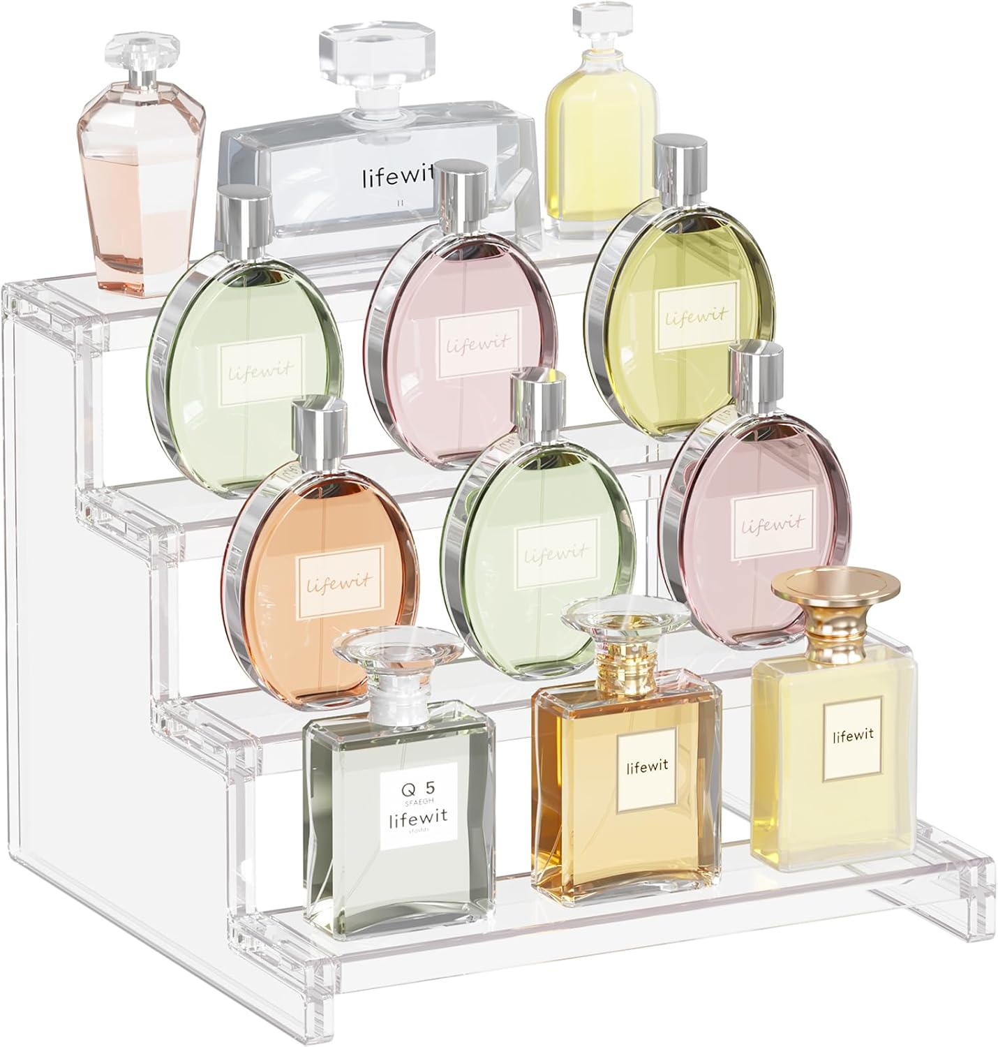 4 Tier Perfume Stand Organizer for Women, Plastic Display Riser, Tool-Free Assembly