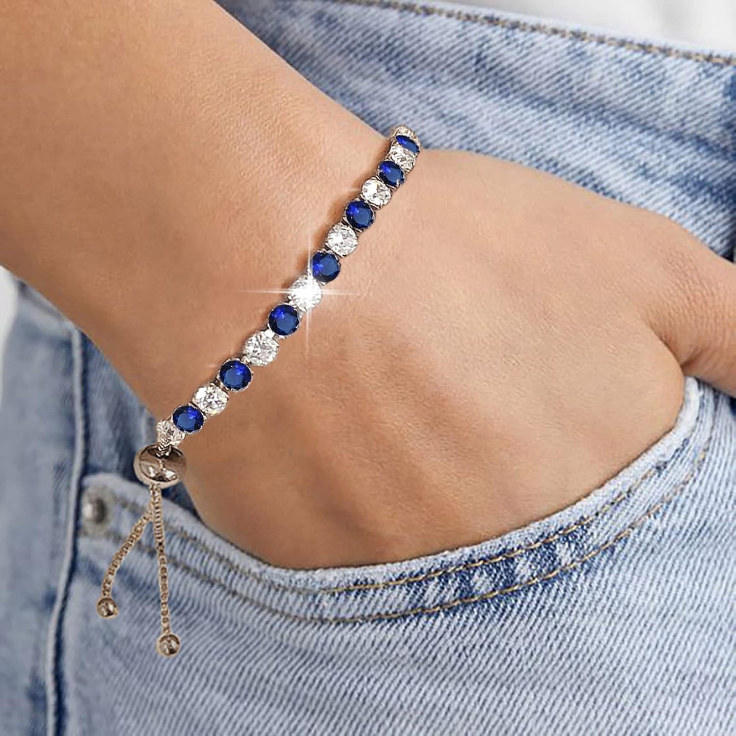 Tennis Bracelets for Women White Gold Plated Diamond AAA+ Cubic Zirconia CZ Dainty Classic Adjustable Slider