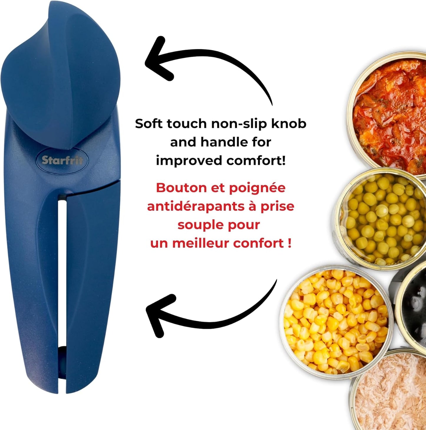 Can Opener - Safe No-Sharp-Edge Design, Holds Lid - Heavy Duty Comfort Grip