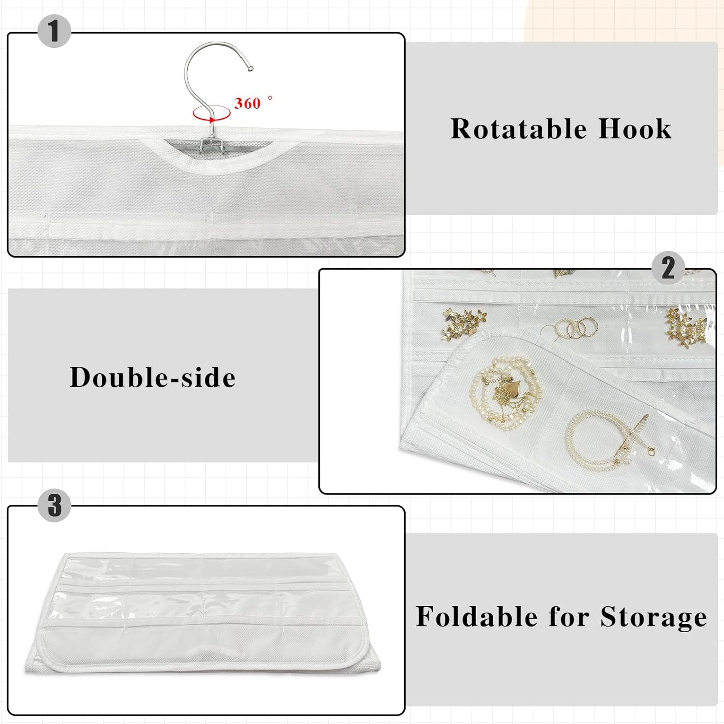 1-Pack Hanging Jewelry Organizer 80-Pocket Dual-sided Jewelry Storage for Earring Necklace Bracelet Ring and more
