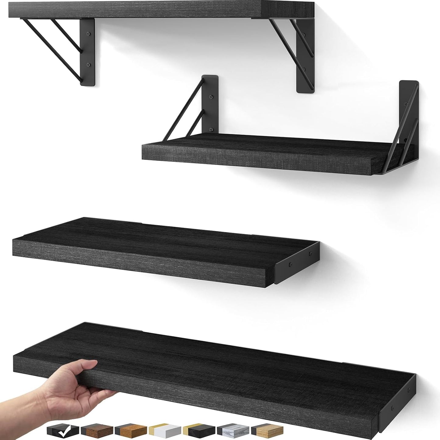 Wall Mounted Floating Shelves, Wood Floating Wall Shelf for Books & Decor（Set of 4）