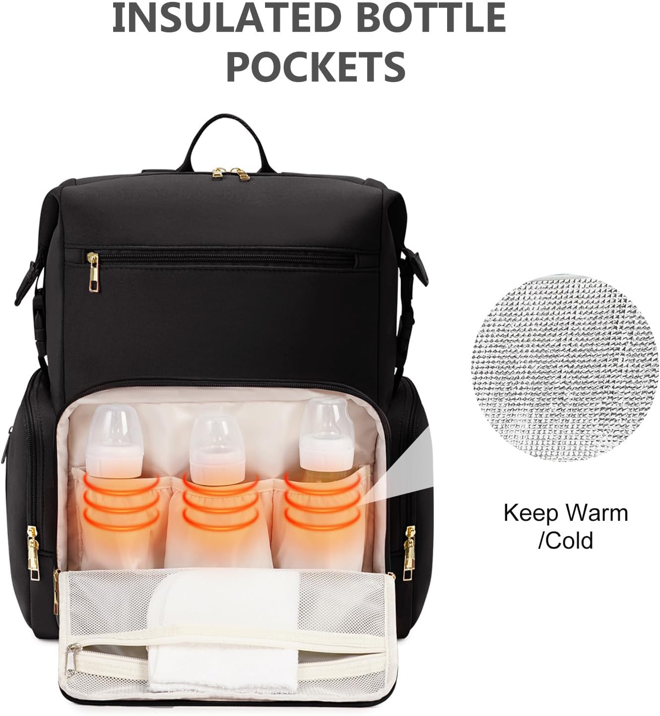 Large Newborn BB Maternity Bags Travel Tote with Insulated Pockets (Black)