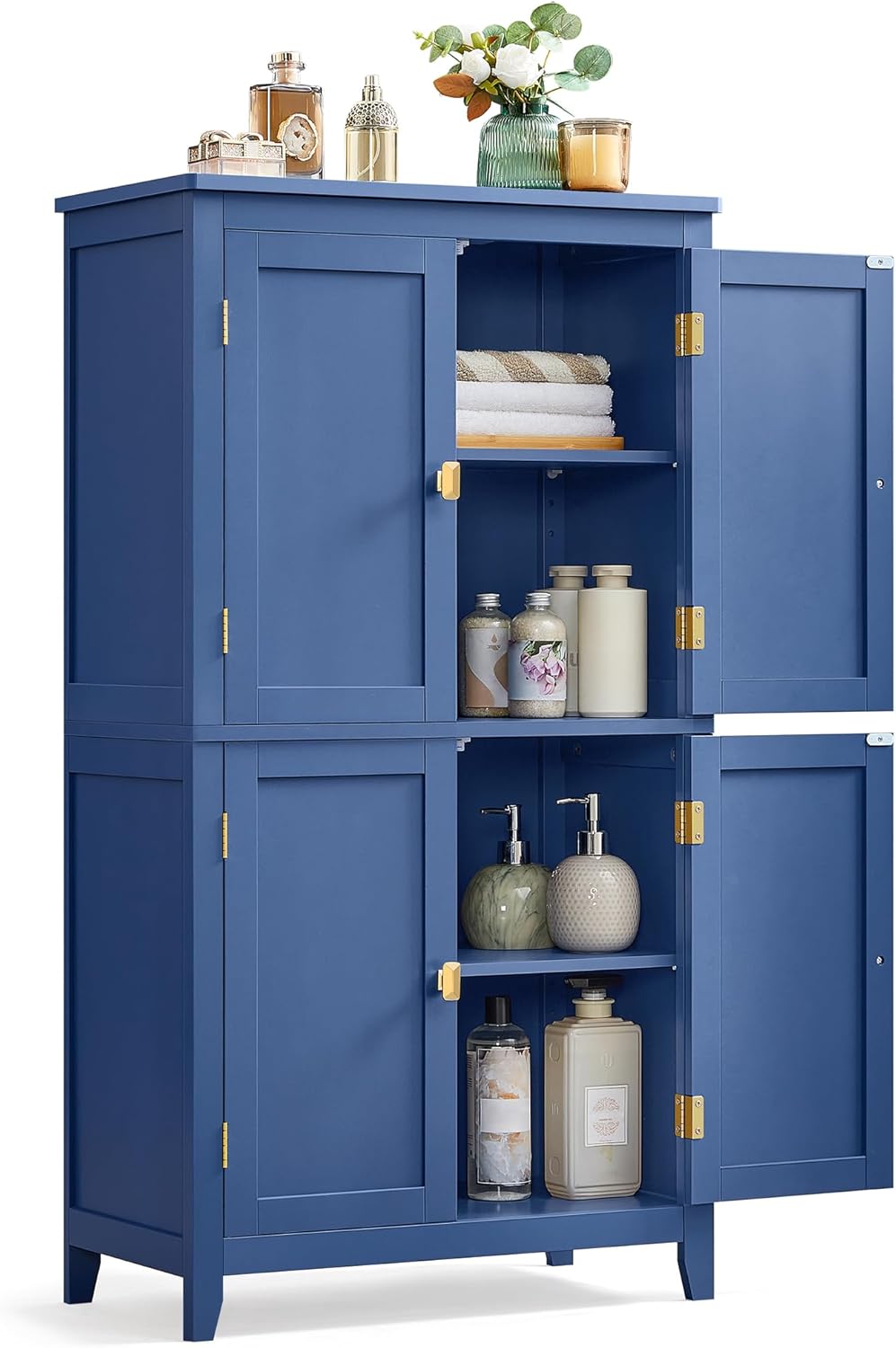 Floor Storage Cabinet, Freestanding Storage Unit with 4 Doors, Adjustable Shelves, for Entryway, Bathroom