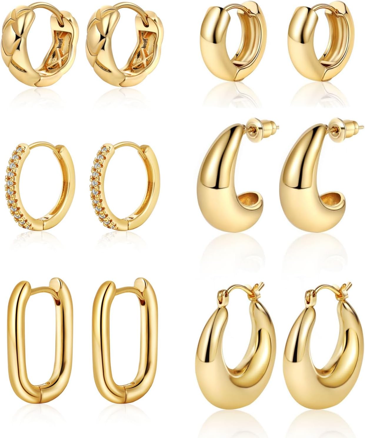 Gold Chunky Hoop Earrings Set for Women, 14K Gold Plated Twisted Huggie Hoop Earring Thick Open Lightweight Chunky Hoop