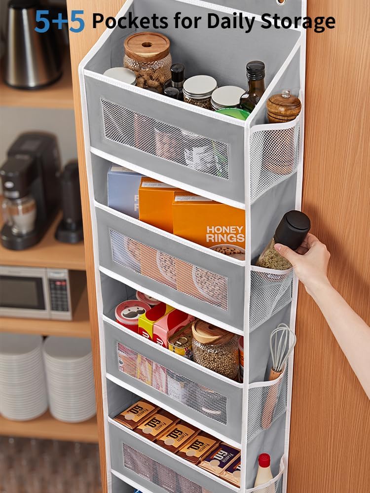Over The Door Organizer Storage, 5 Shelf Hanging Door Organizer with 5 Large Capacity Pockets