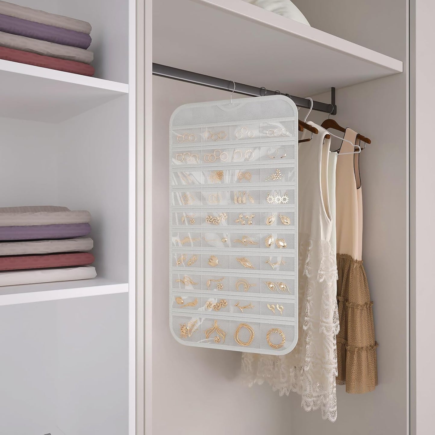 1-Pack Hanging Jewelry Organizer 80-Pocket Dual-sided Jewelry Storage for Earring Necklace Bracelet Ring and more