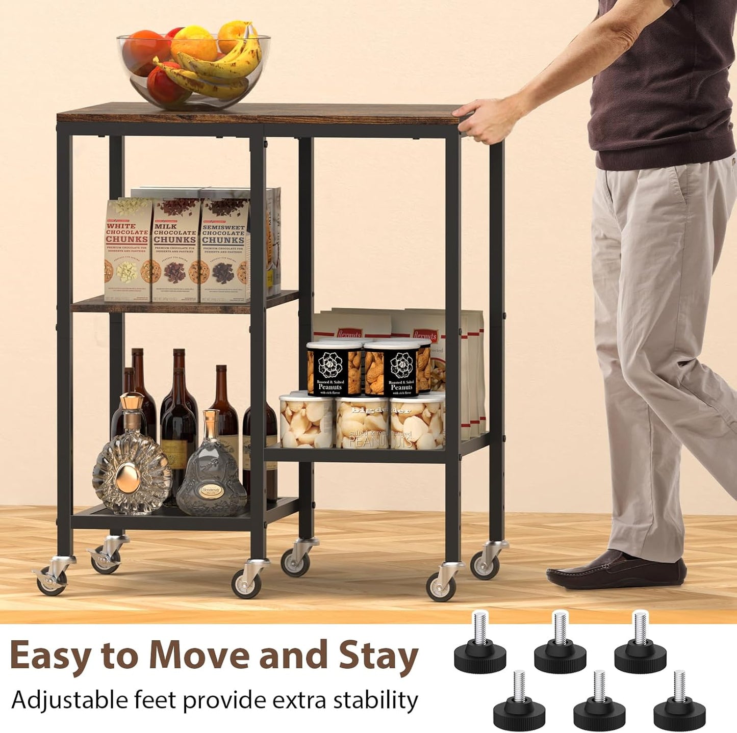 Kitchen Microwave Cart,Microwave Stand with Wheels,Coffee Bar Table Station,4-Tier