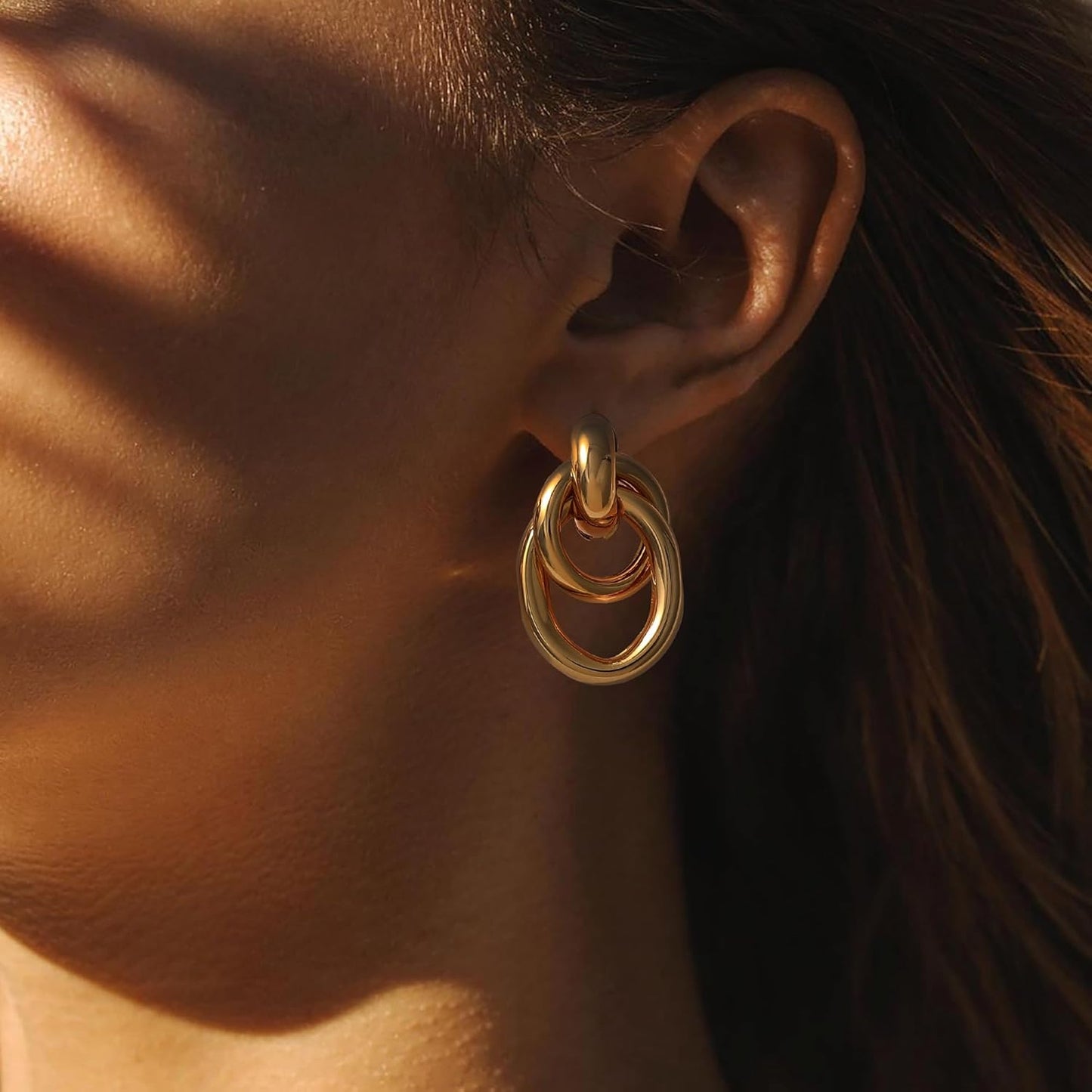 Trendy Gold Plated Knot Earrings for Women Chunky Statement Drop Dangle Earrings Lightweight Fashion Accessories Gold Jewelry