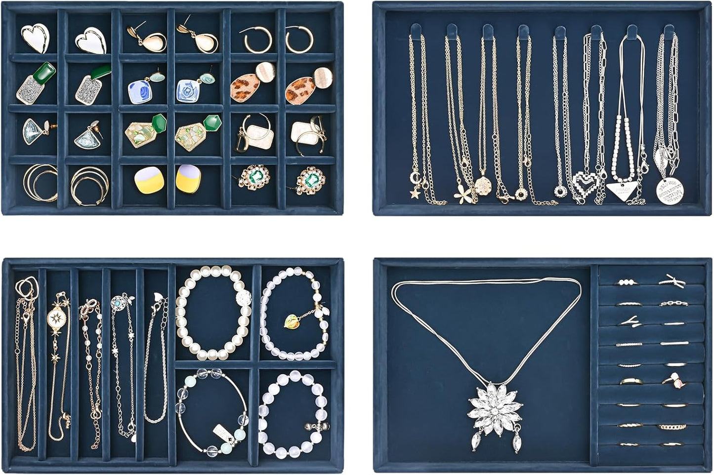Stackable Jewelry Organizer Trays for Drawers, Storage for Earring Necklace Rings Bracelet with