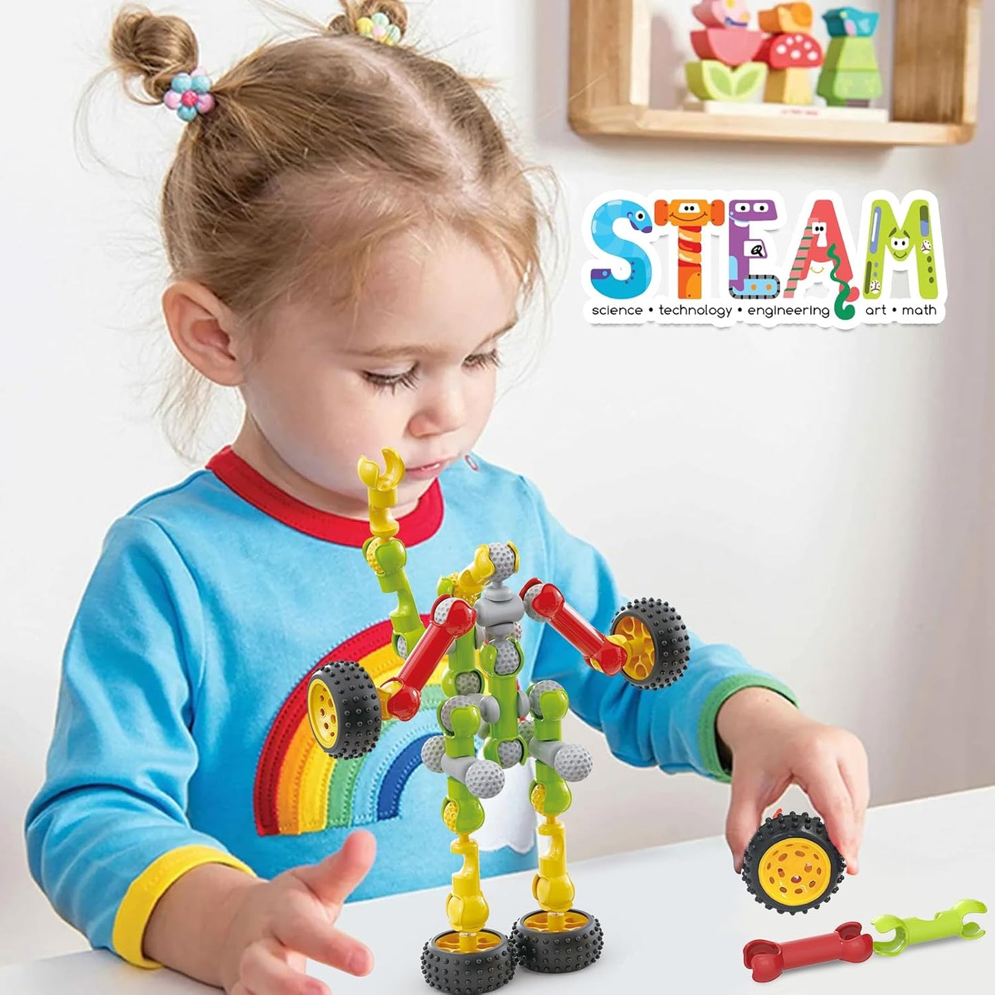 OMOMMD Stem Building Toys for 3 4 5 6 7 8 Year Old Boys Girls Kids,180 Pieces Building Blocks Educational Learning Toys with Large Storage Box,Ideal Christmas Birthday Gifts