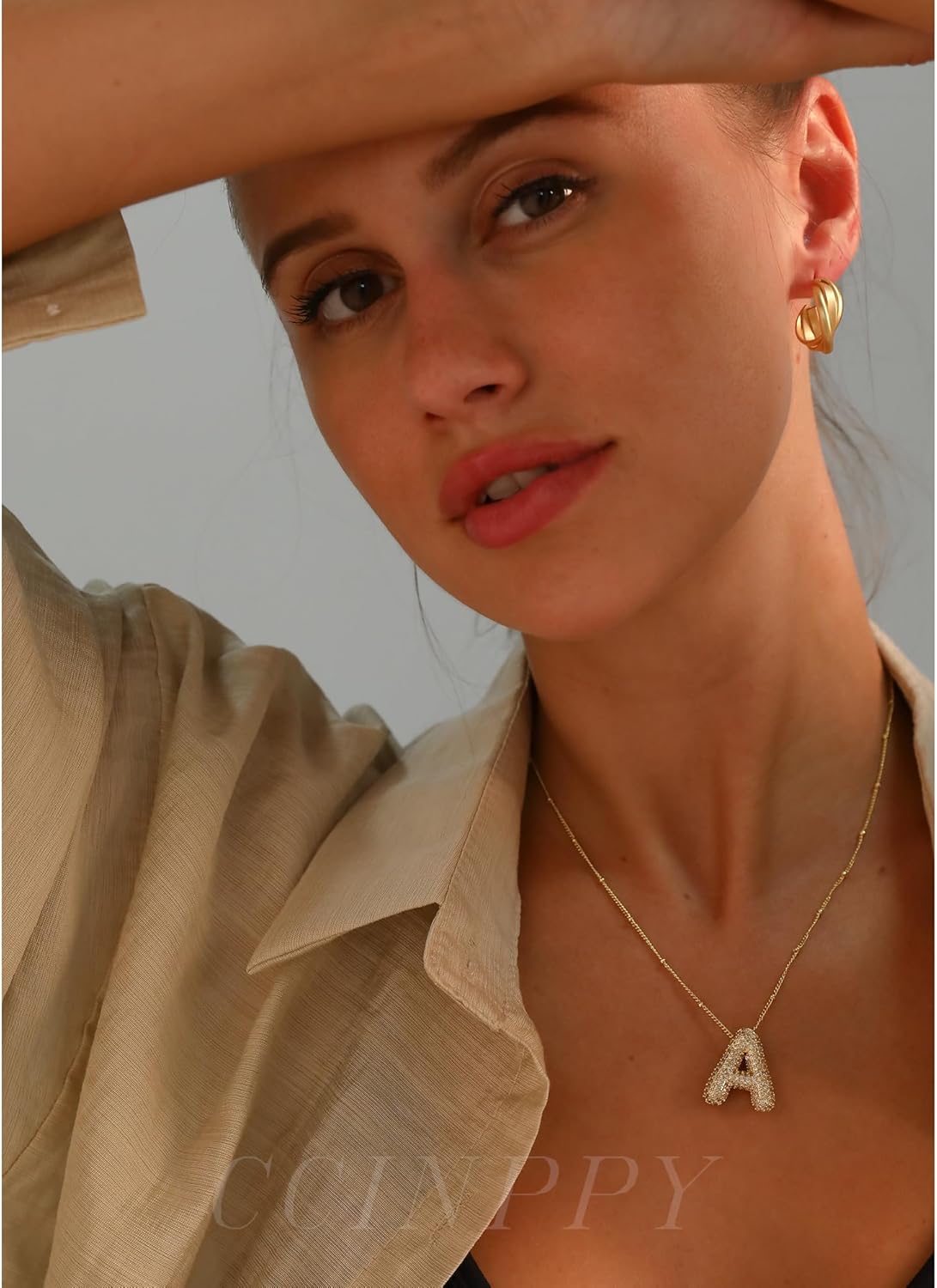 Personalized Chunky Initial Necklace: 14K Gold Plated Bubble Balloon Charm Pendant for Women
