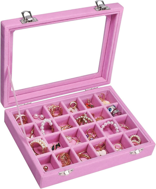 Jewelry Box 24 Grid Jewelry Ring Display Organiser Box Tray Holder Earrings Storage Case