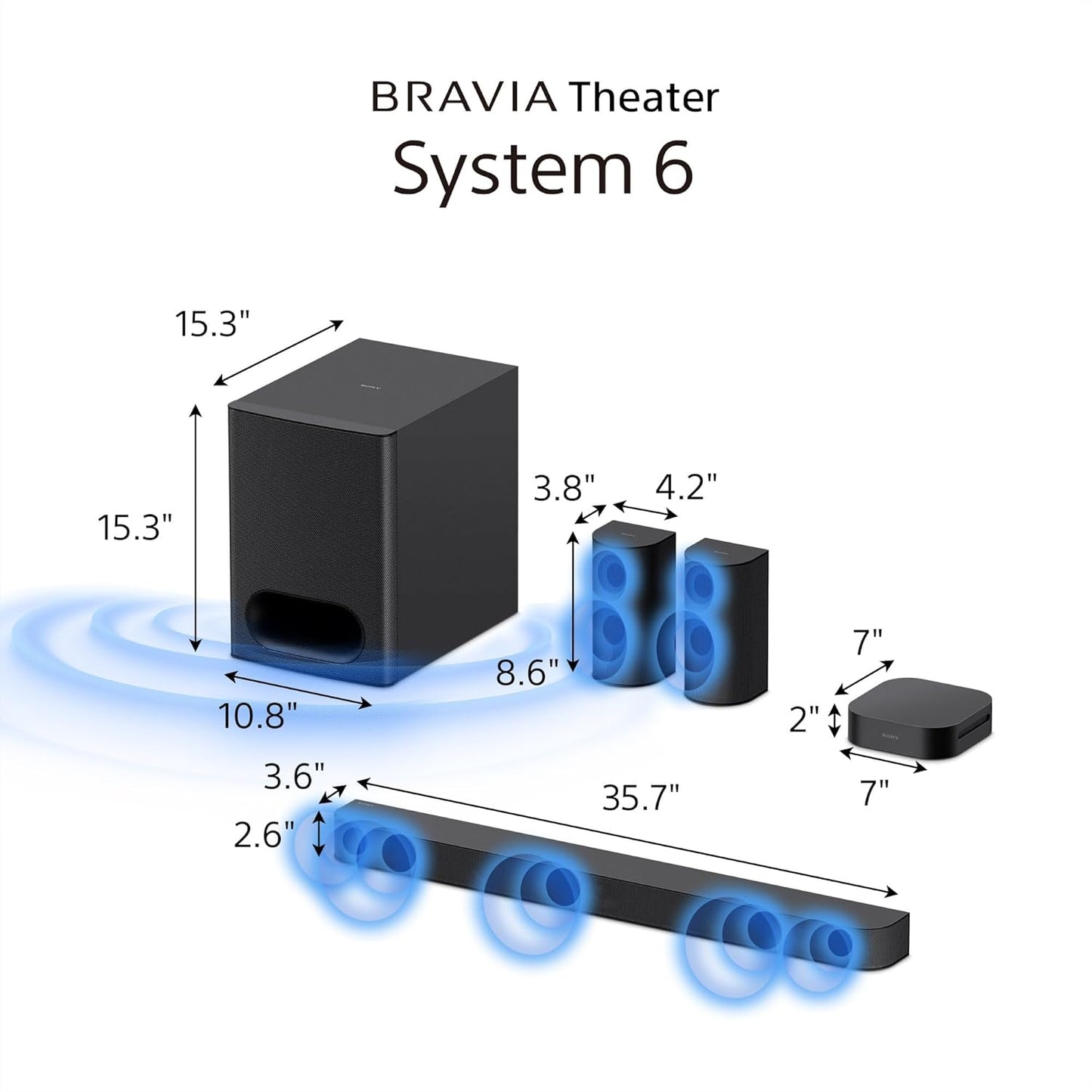 OMOMMD BRAVIA Theater System 6, 5.1ch Home Theater System Sound bar with subwoofer and Rear Speakers, Surround Sound by Dolby Atmos/DTS:X Compatible HT-S60