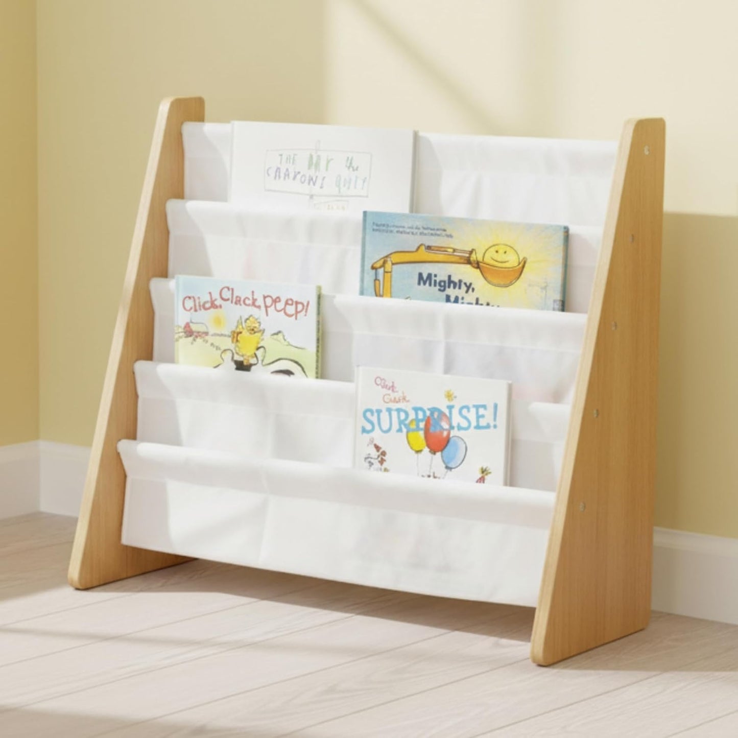 4-Tier  Bookshelf,  Wood/White - Premium Book Shelf   Rooms with Four Deep Pockets