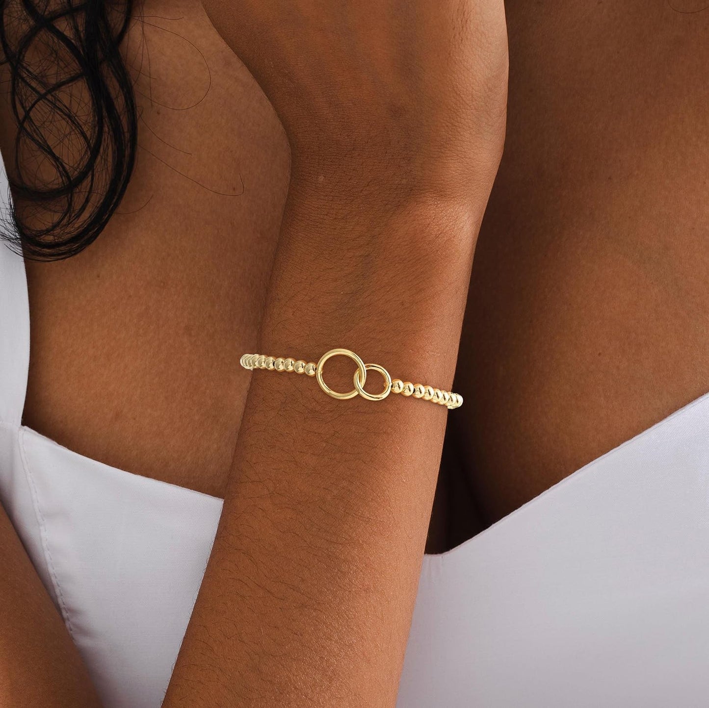 Gold Bracelets for Women 14K Gold Plated Beaded Bracelets Gold Stretch Bead Bracelet Handmade Ball Charm Bracelet