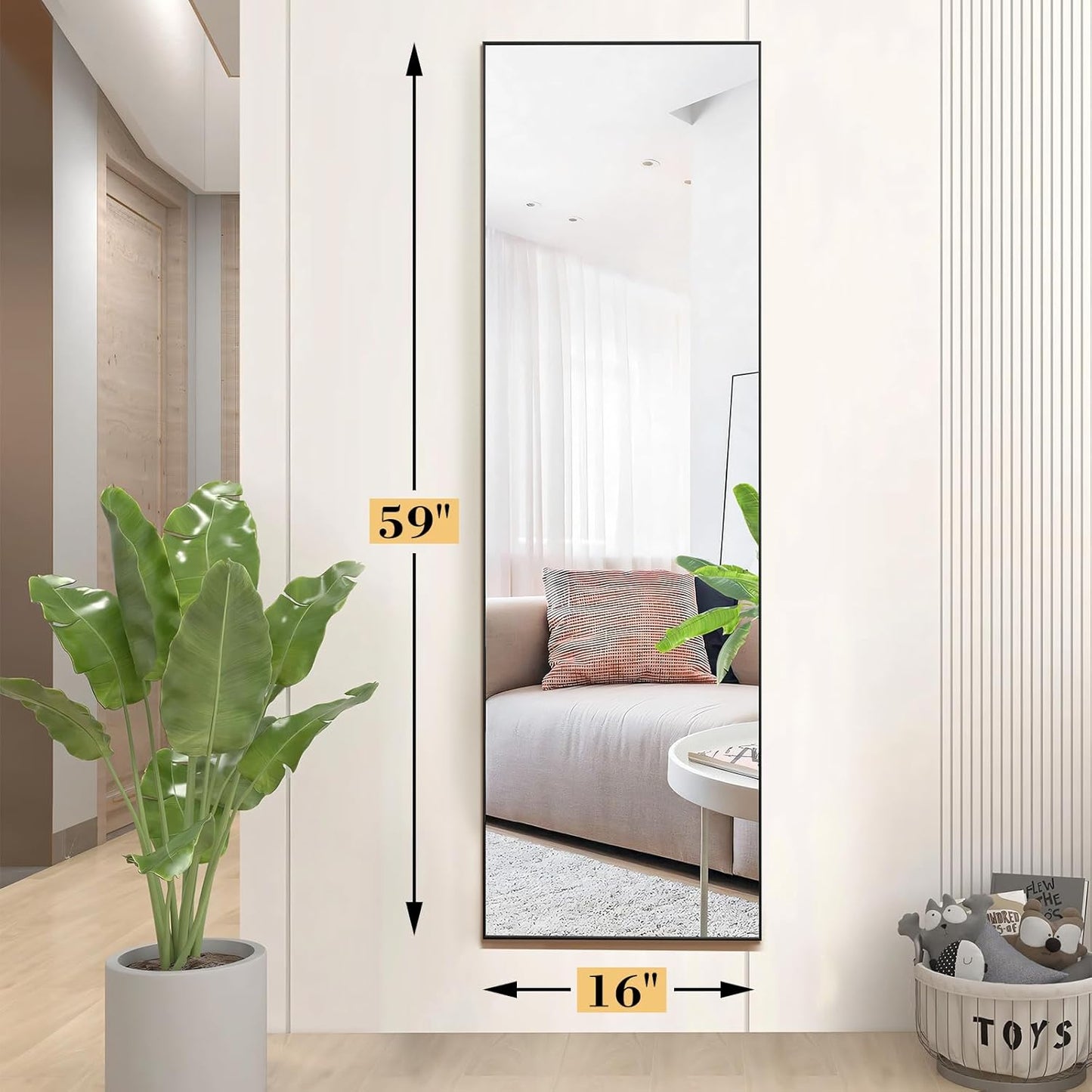 Full Length Mirror 59"x17" Full Body Floor Mirror for Bedroom or Cloakroom, Can Stand Alone