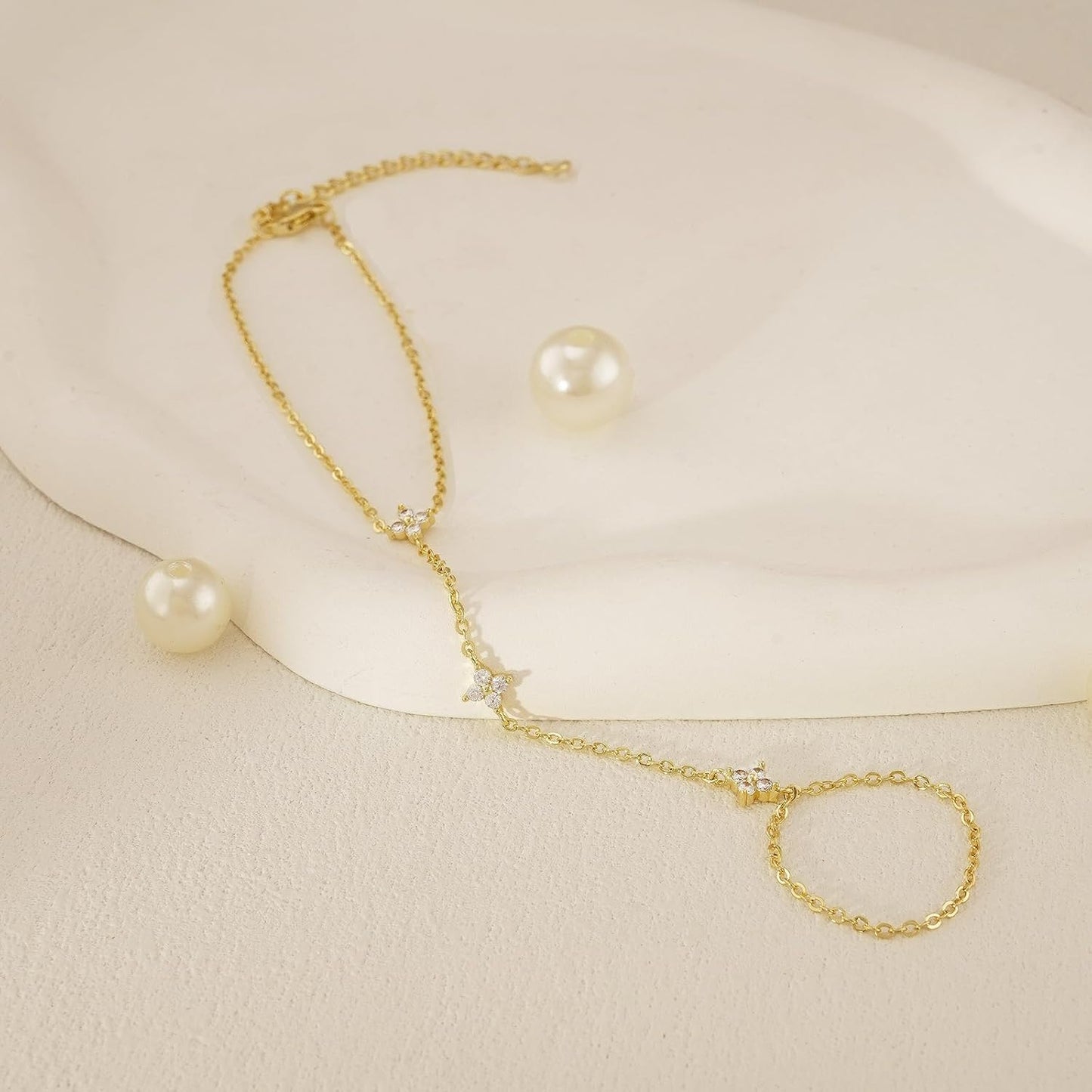 Bracelets for Women 14K Gold Silver Plated Ring Bracelet Hand Chain Dainty Evil Eye Heart Clover Daisy Cubic Zirconia