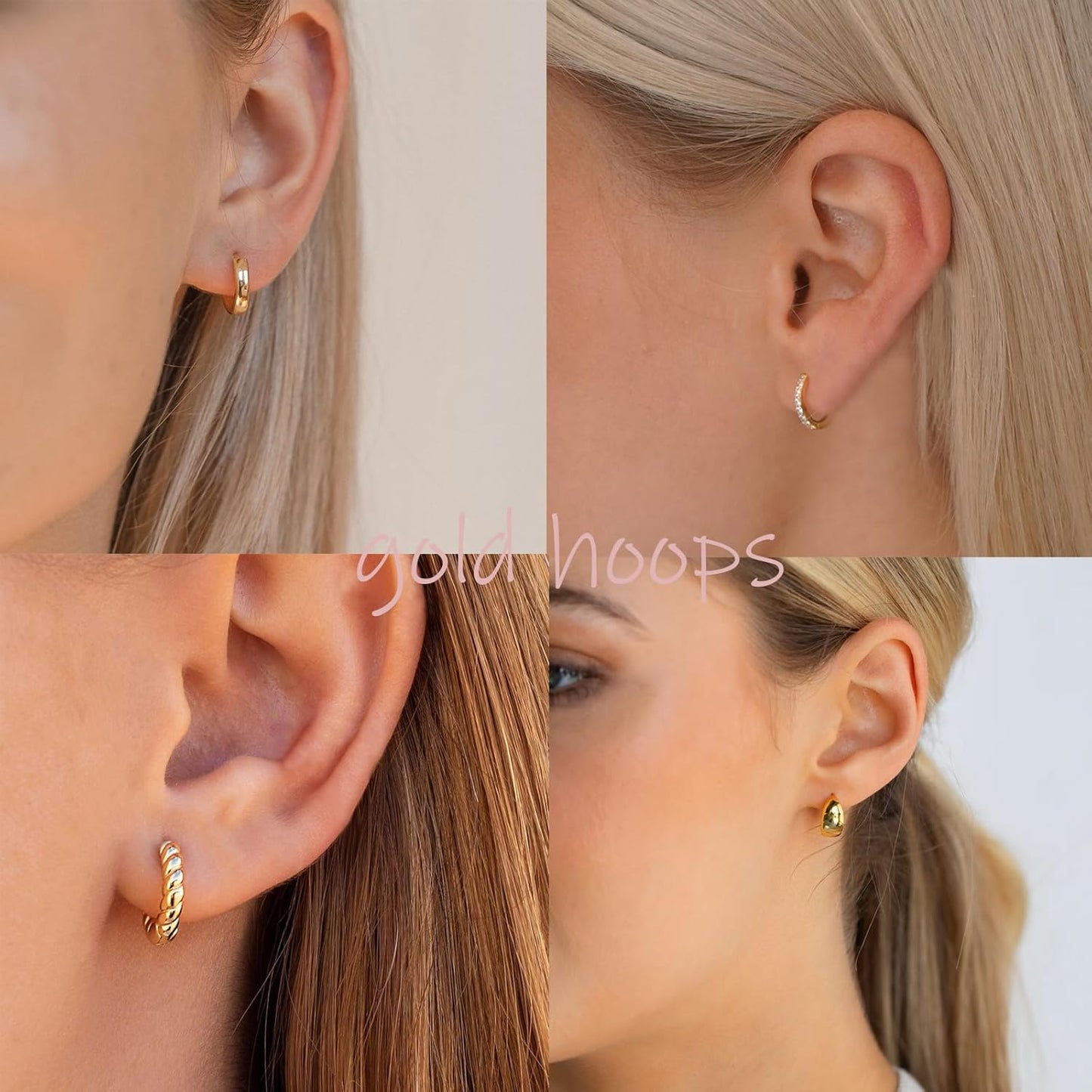 Gold Hoop Earrings Set for Women Trendy, 14K Gold Plated Lightweight Small Gold/Silver Hoop Earrings for Women Chunky Open