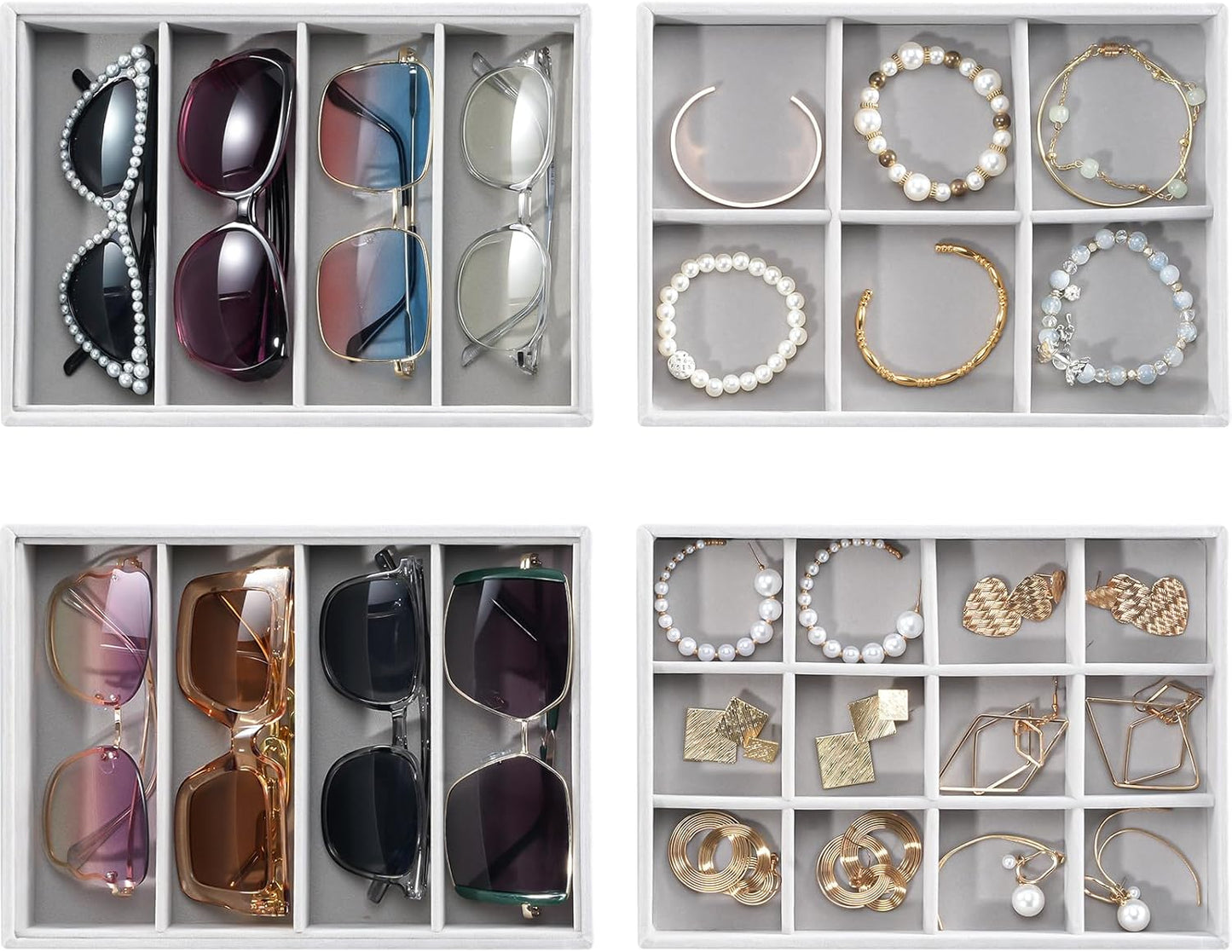Stackable Jewelry Organizer Trays for Drawers, Storage for Earring Necklace Rings Bracelet with