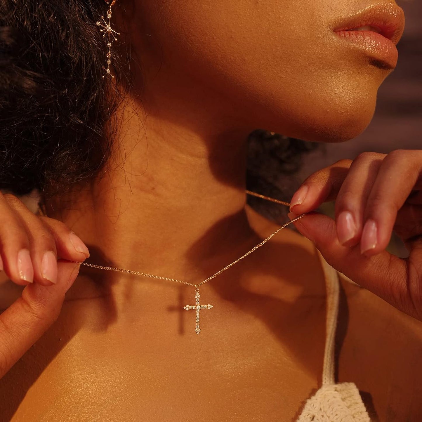 Cross Necklace 14K Plated Dainty Chain, Minimalist Faith Pendant Religious Prayer Jewelry Gift