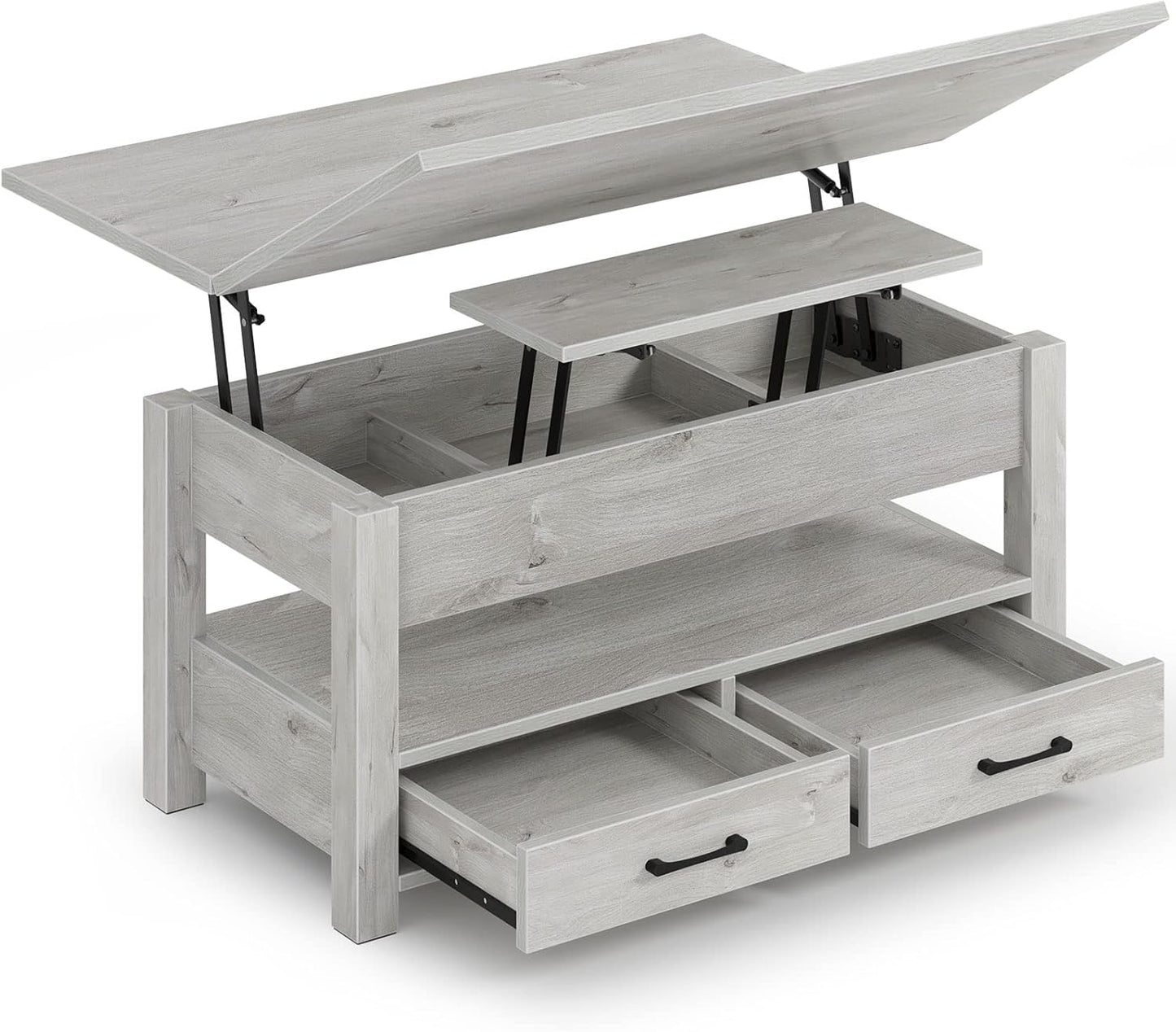 Coffee Table Lift Top, Multi-Function Convertible  with Drawers and Hidden Compartment, Converts to Dining Table