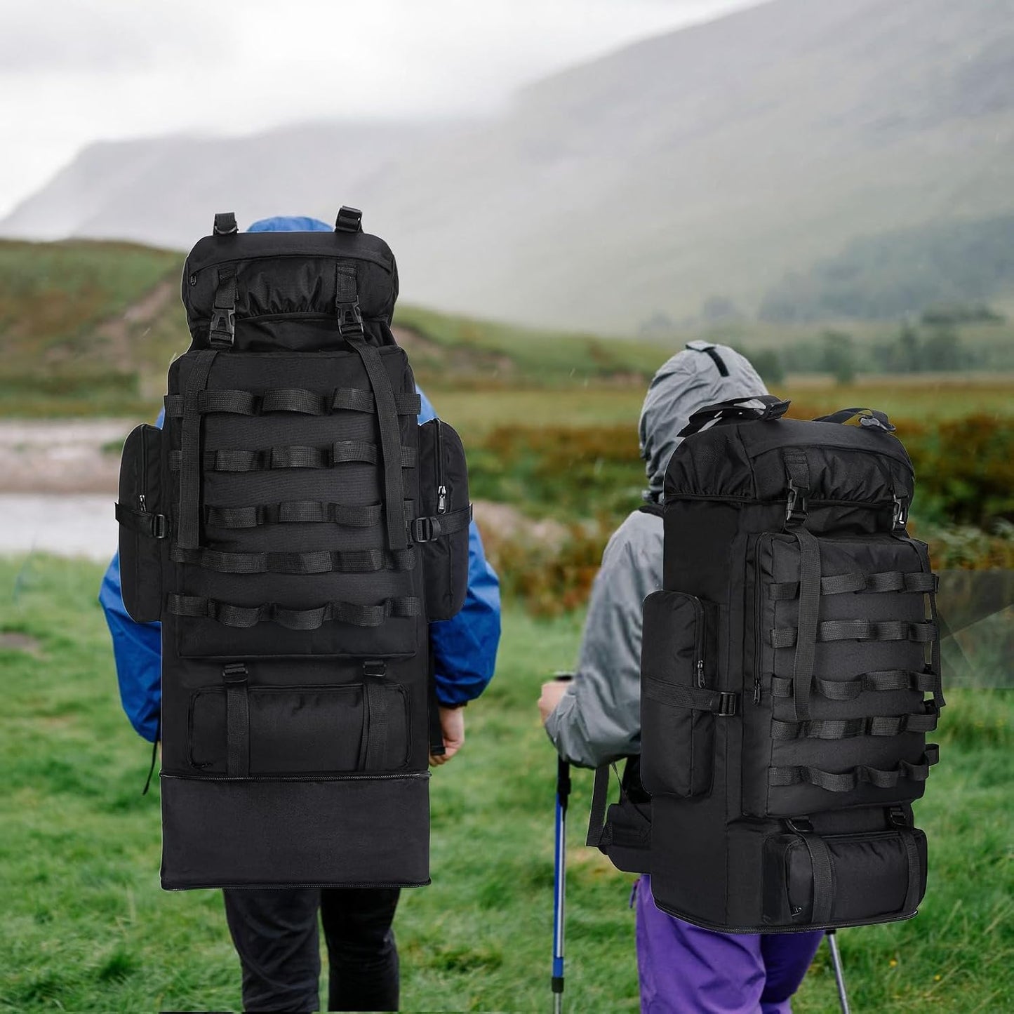 Expandable Large Military Tactical Backpack, Waterproof Molle Racksack Travel Backpacking Daypack