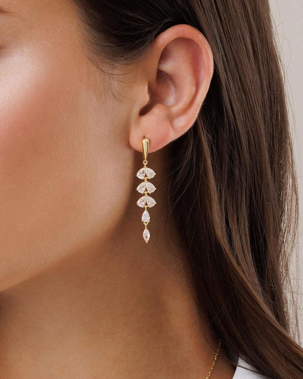Cubic Zirconia Earrings - 14K Gold Plated Cubic Zirconia CZ Wedding Earrings for Women Bridal Bridesmaid