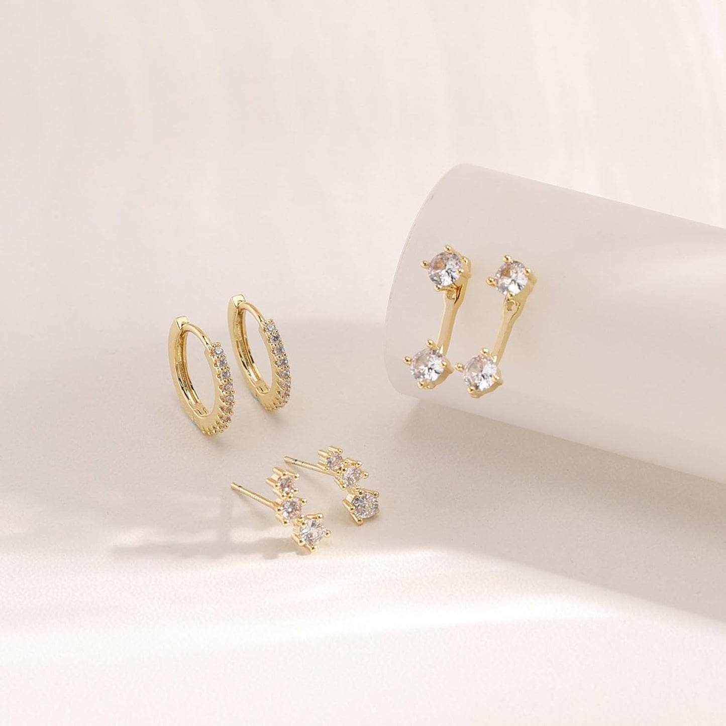 Gold Earrings for Women, 14k Gold Plated Dangle Huggie Earrings for Women Trendy Dainty Gold Hoop Earring Stacks  Pearl Chain Drop Cartilage