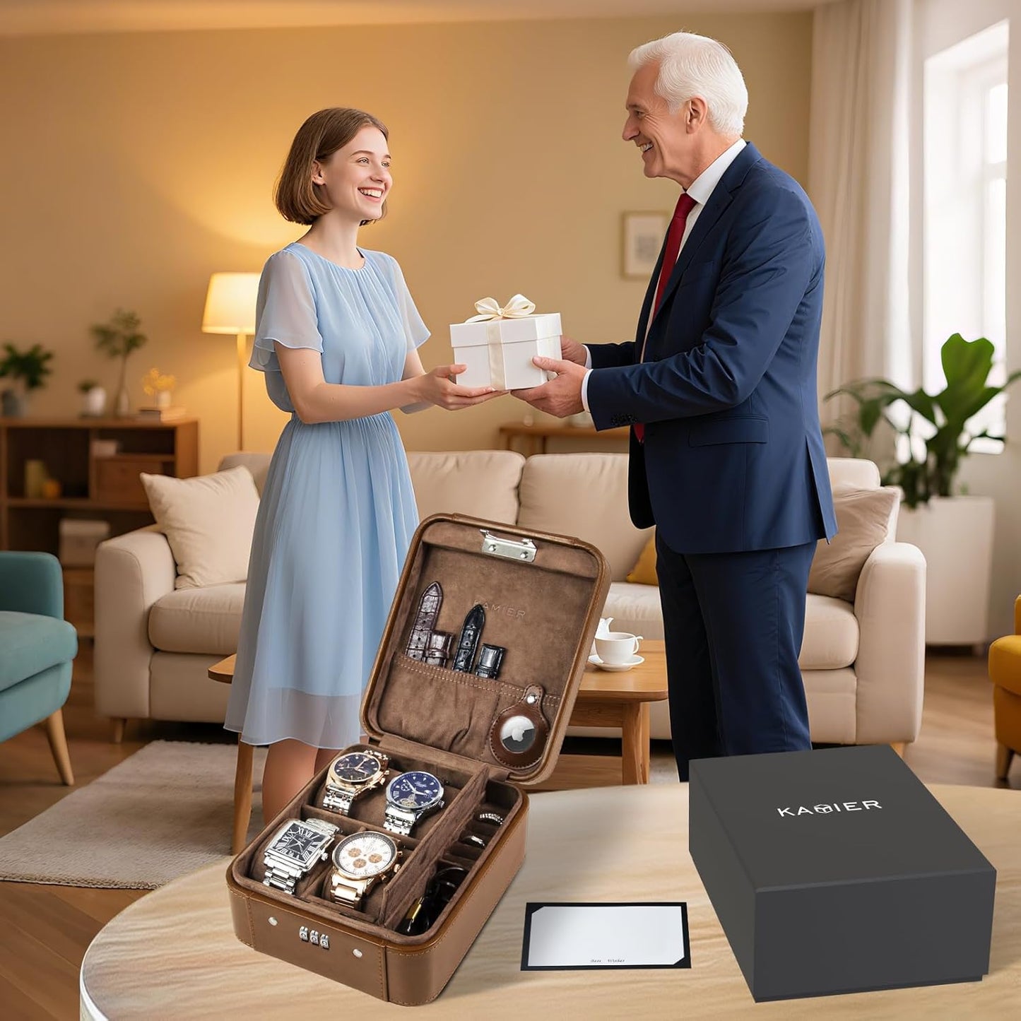 Watch Case with Combination Lock - 4 Watch Storage and Jewelry Organizer - for Ring and Watch Storage