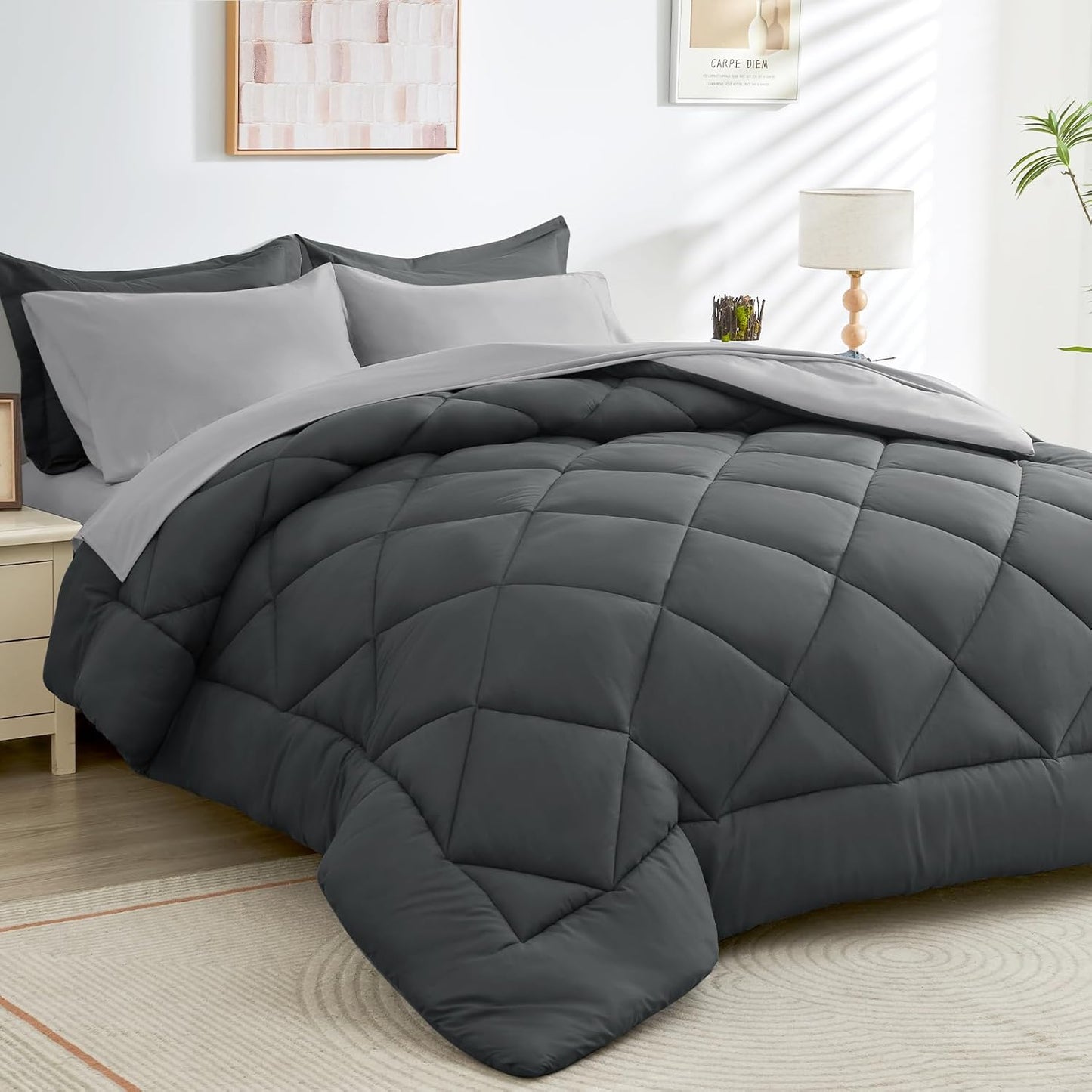 7 count Queen Comforter Set,  with  Comforter, Flat Sheet, Fitted Sheet, Pillowcases, Pillow Shams