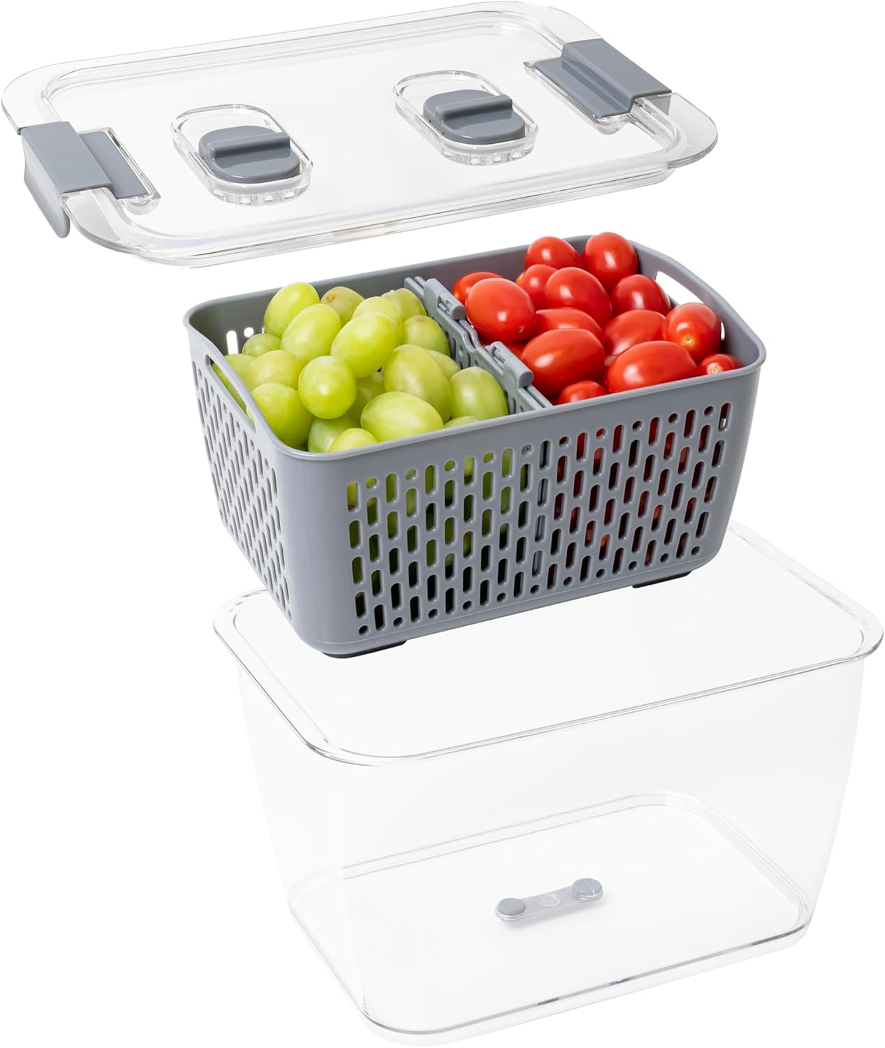 Kitchen Spaces Colander Bin, Produce Saver, Fridge Organizer With Lid, Wash, Strain and Store