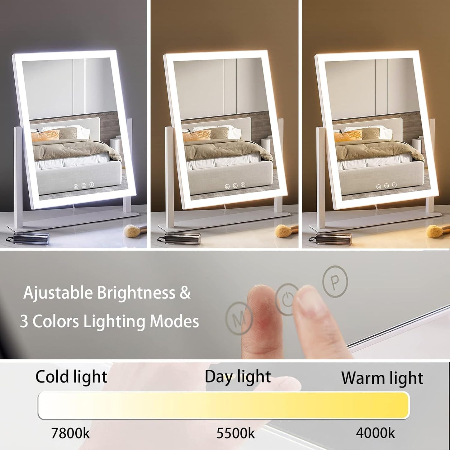 Lighted Makeup Mirror,  Three Color Lighting Modes, and 5X Magnification Mirror, Smart Touch Control