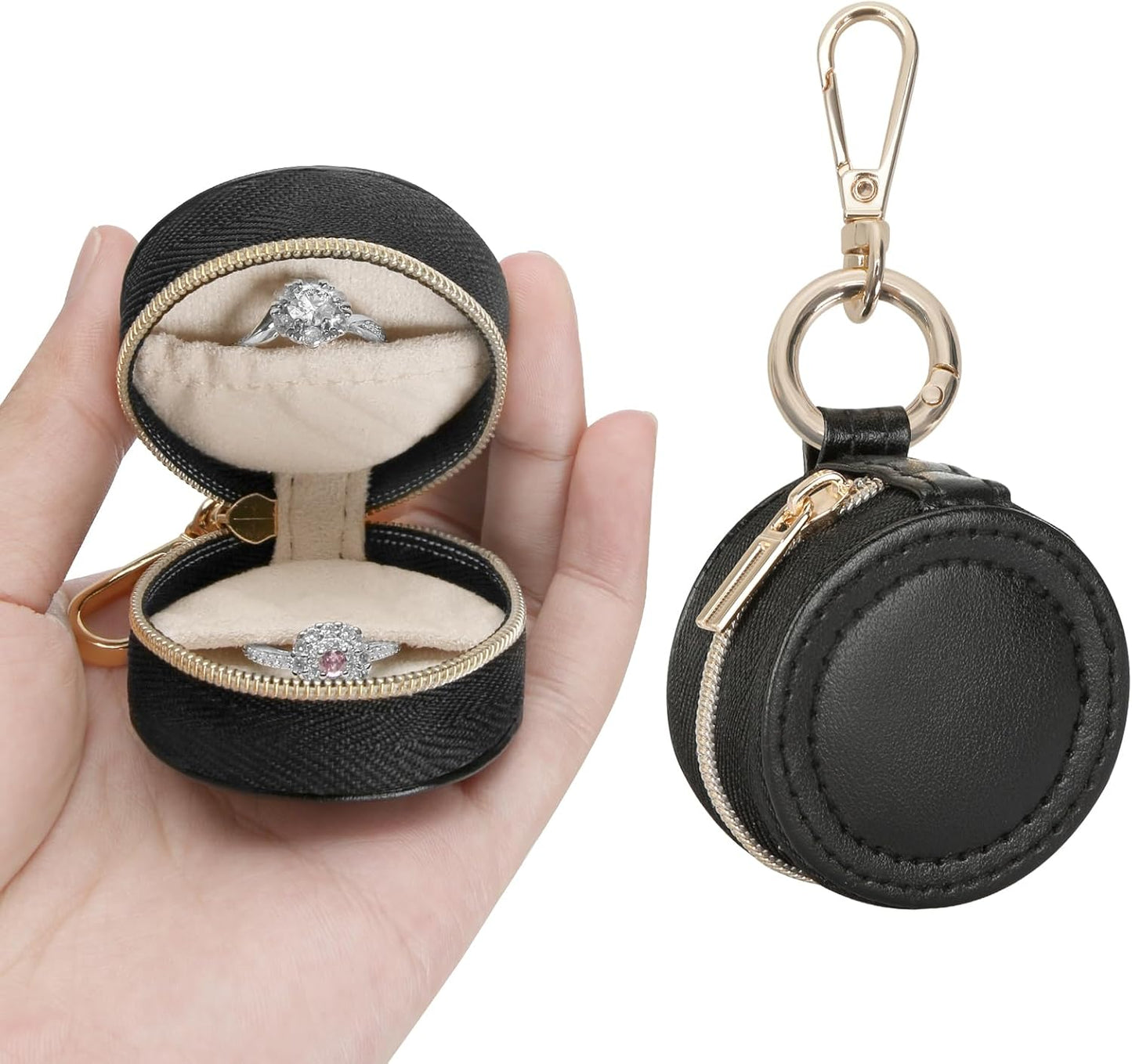 Jewelry Ring Holder Box with Keychain, Small Travel Ring Earring Stud Necklace Storage Case