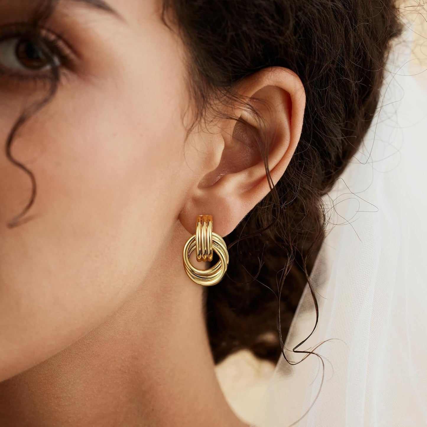 Trendy Gold Plated Knot Earrings for Women Chunky Statement Drop Dangle Earrings Lightweight Fashion Accessories Gold Jewelry