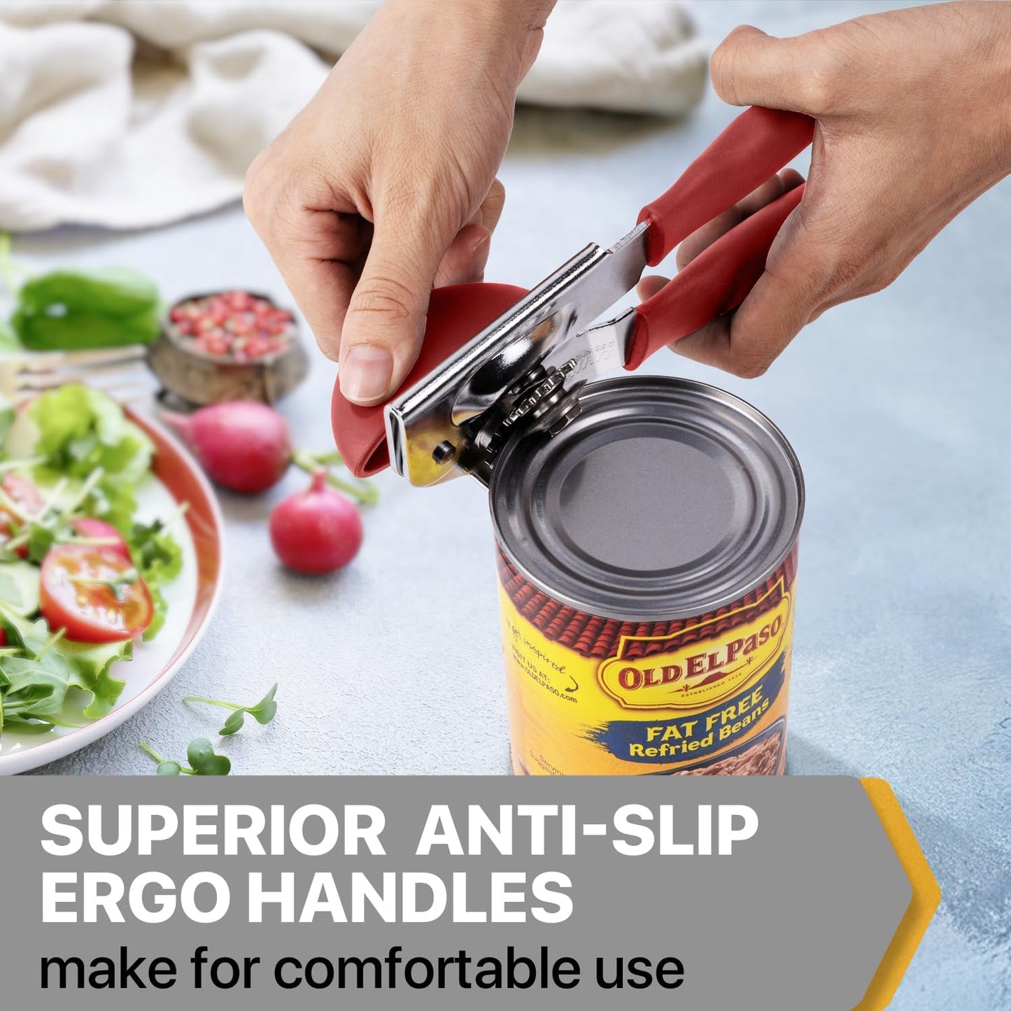 Manual Can Opener for Seniors, Heavy Duty with Comfort Grip & Magnet for Kitchen Camping