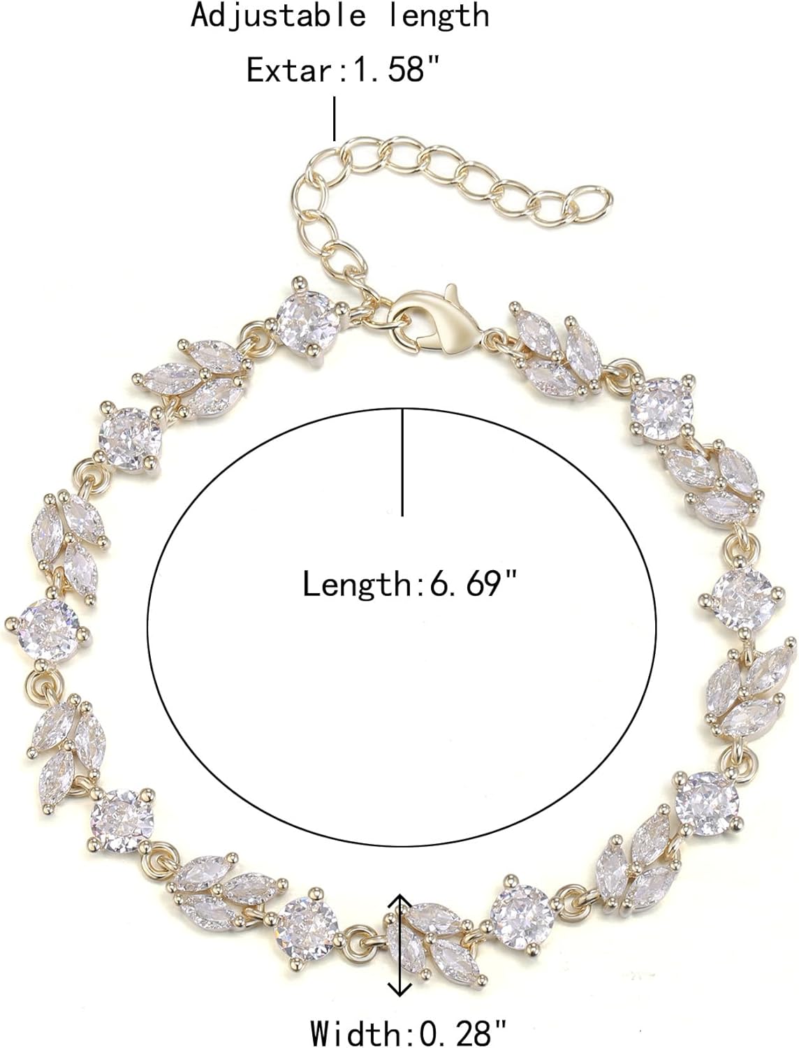 Crysdue Wedding Bridal Link Bracelet for Brides Bridesmaids, Marquise Cubic Zirconia Tennis Bracelets for Women Prom Jewelry