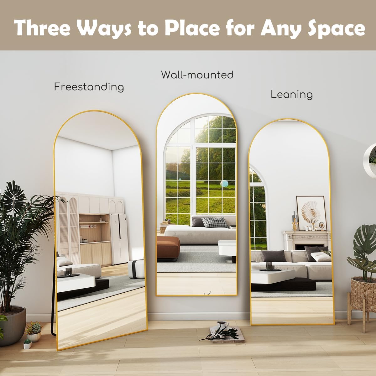 Arched Full Length Mirror, 70"x26" Free Standing Floor Mirror, Modern Full Body Mirrors with Stand