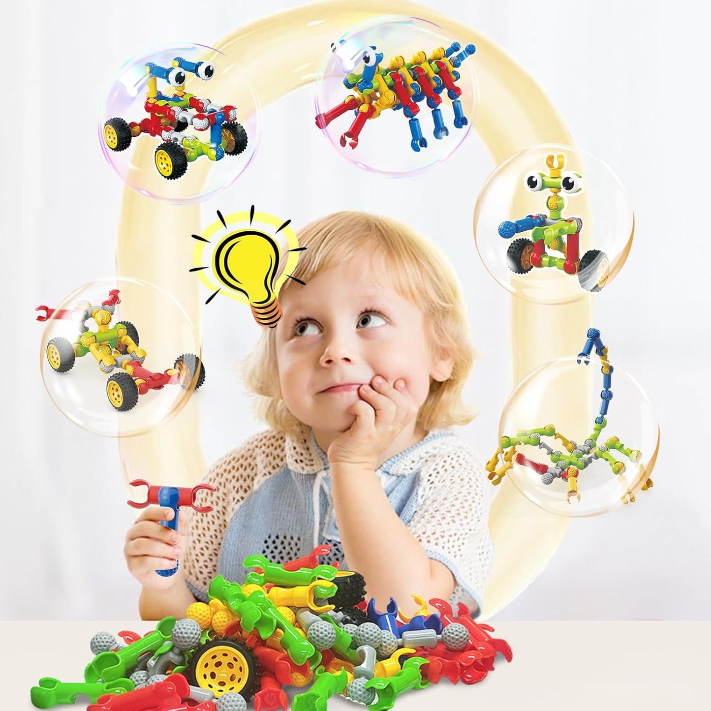OMOMMD Stem Building Toys for 3 4 5 6 7 8 Year Old Boys Girls Kids,180 Pieces Building Blocks Educational Learning Toys with Large Storage Box,Ideal Christmas Birthday Gifts