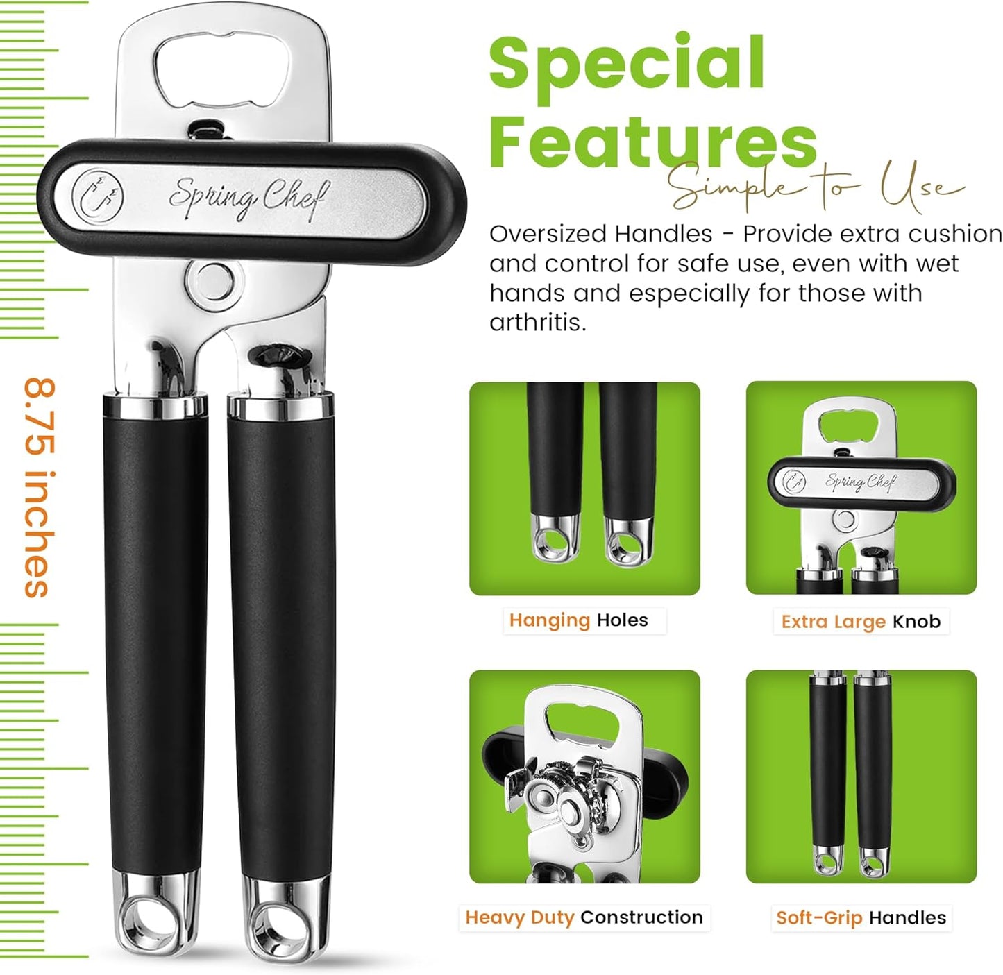 Manual with Soft Grip Handles, Easy Turn - Magnetic Lid Remover