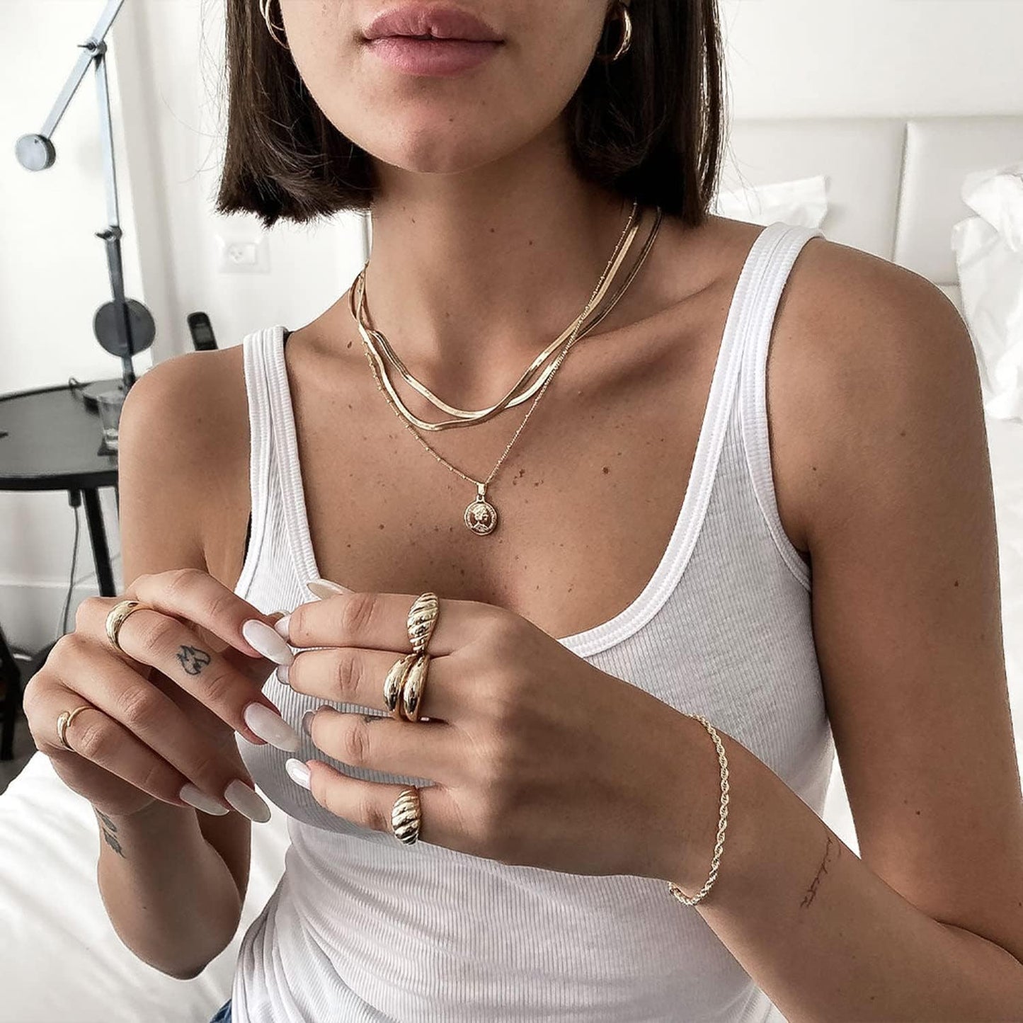 14K Gold Necklaces for Women, Dainty Gold Herringbone Choker Necklace for Women Thin Layered Chunky Snake Chain Necklaces Jewelry for Teen Gifts