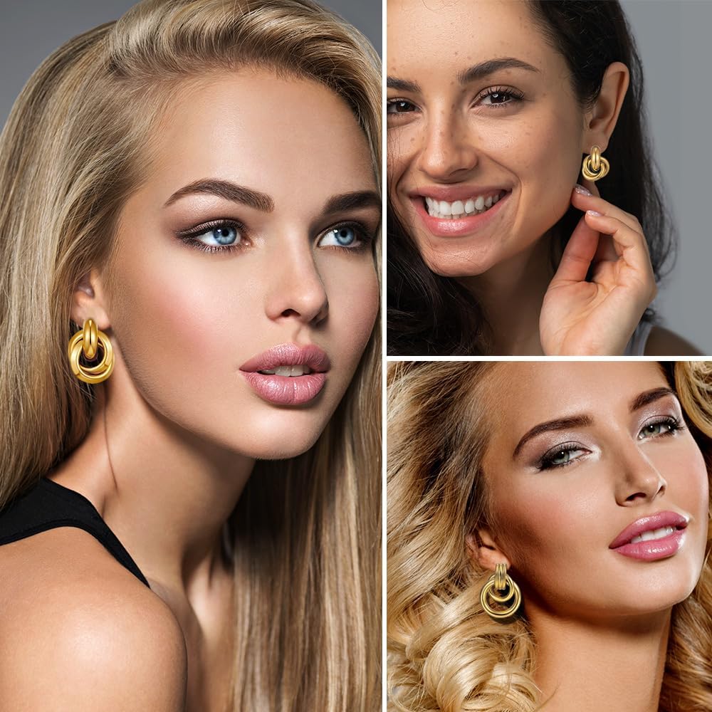 11 Pairs Trendy Gold Knot Earrings for Women Chunky Statement Long Link Drop Dangle  Lightweight Jewelry Set