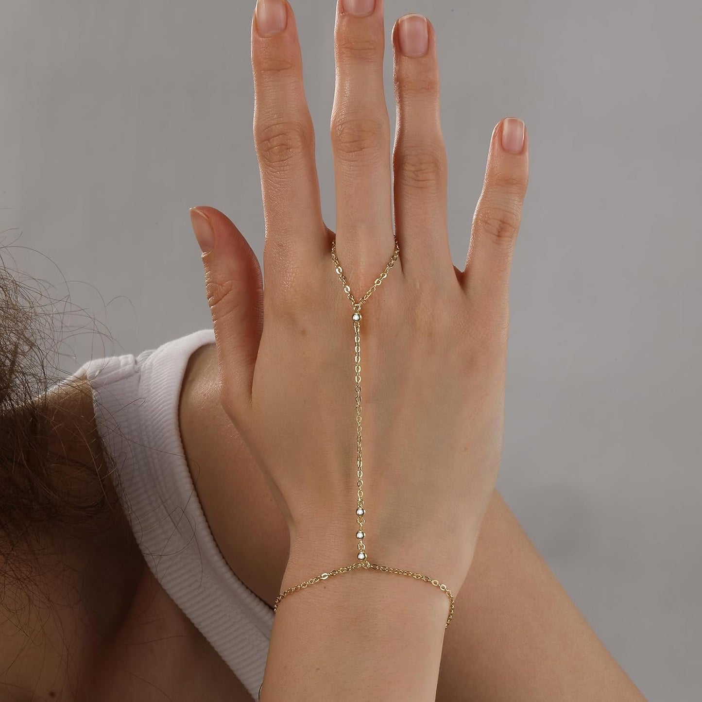 Bracelets for Women 14K Gold Silver Plated Ring Bracelet Hand Chain Dainty Evil Eye Heart Clover Daisy Cubic Zirconia