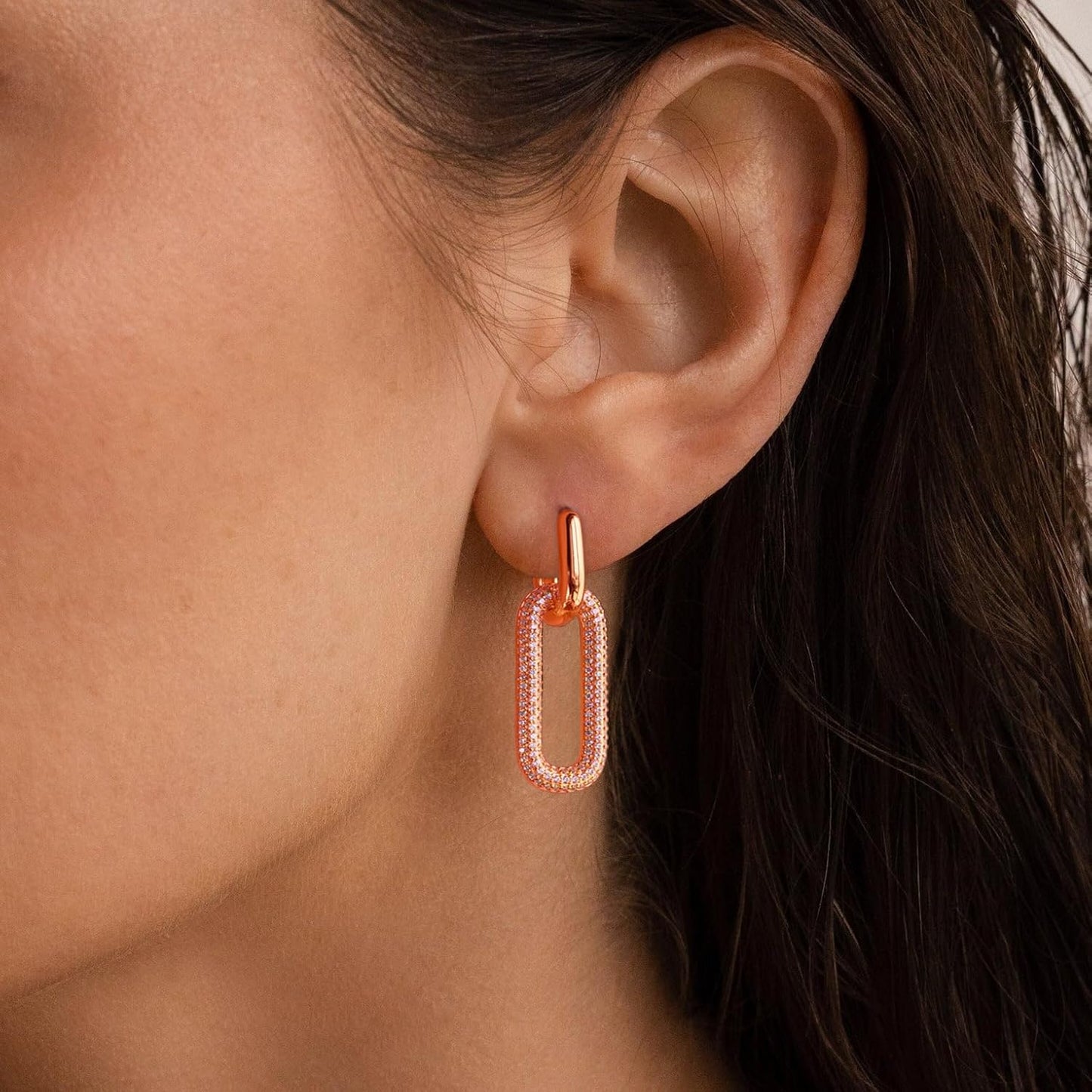 Gold Earrings for Women Trendy, Simple Dainty 14K Gold Plated Paperclip Square Chain Link Dangle Pin Stud Huggie Earrings Lightweight