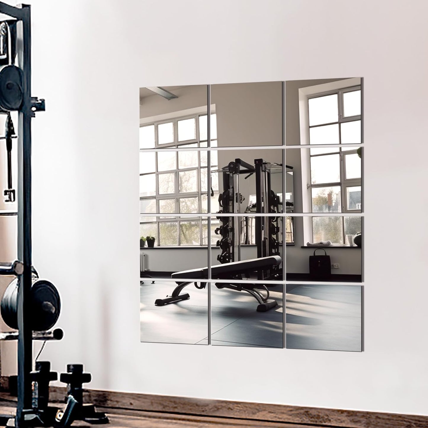 Home Gym Mirror Tiles for Wall, 14"x12"x12count Full Length Home Gym Workout Mirror