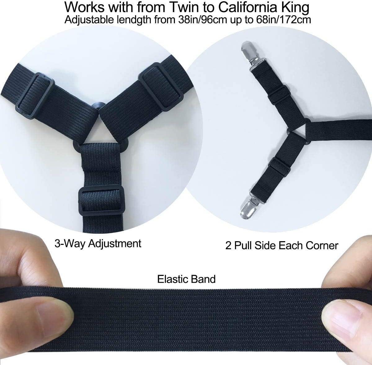 Bed Sheet Holder Straps - Sheet Straps Adjustable Bed Sheet Clips  Sheets Stays in Place,2count/Set Black