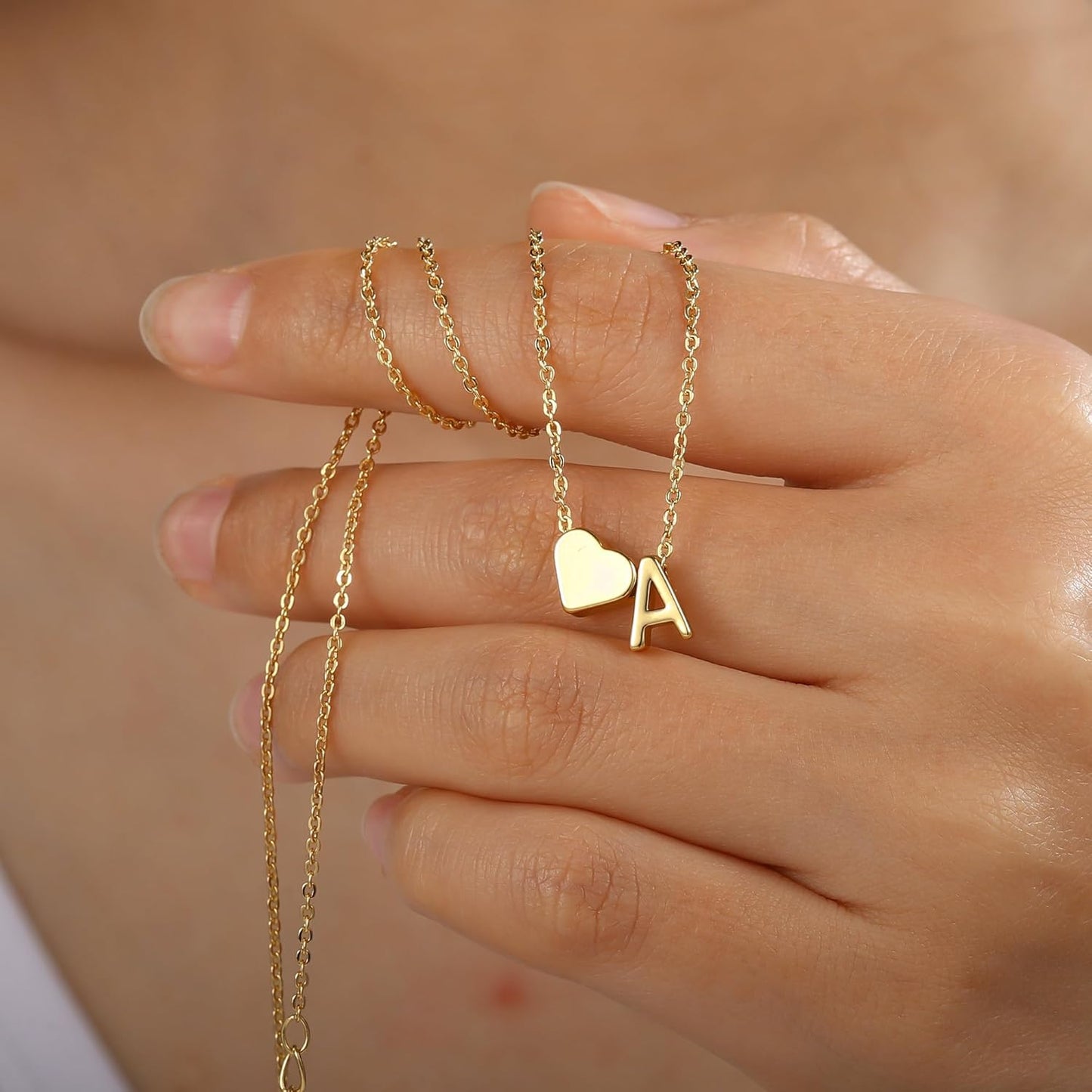 Initial Necklace - 18K Gold Plated Heart Pendant with A-Z Letters, Dainty Birthday Gift for Women and Teen Girls