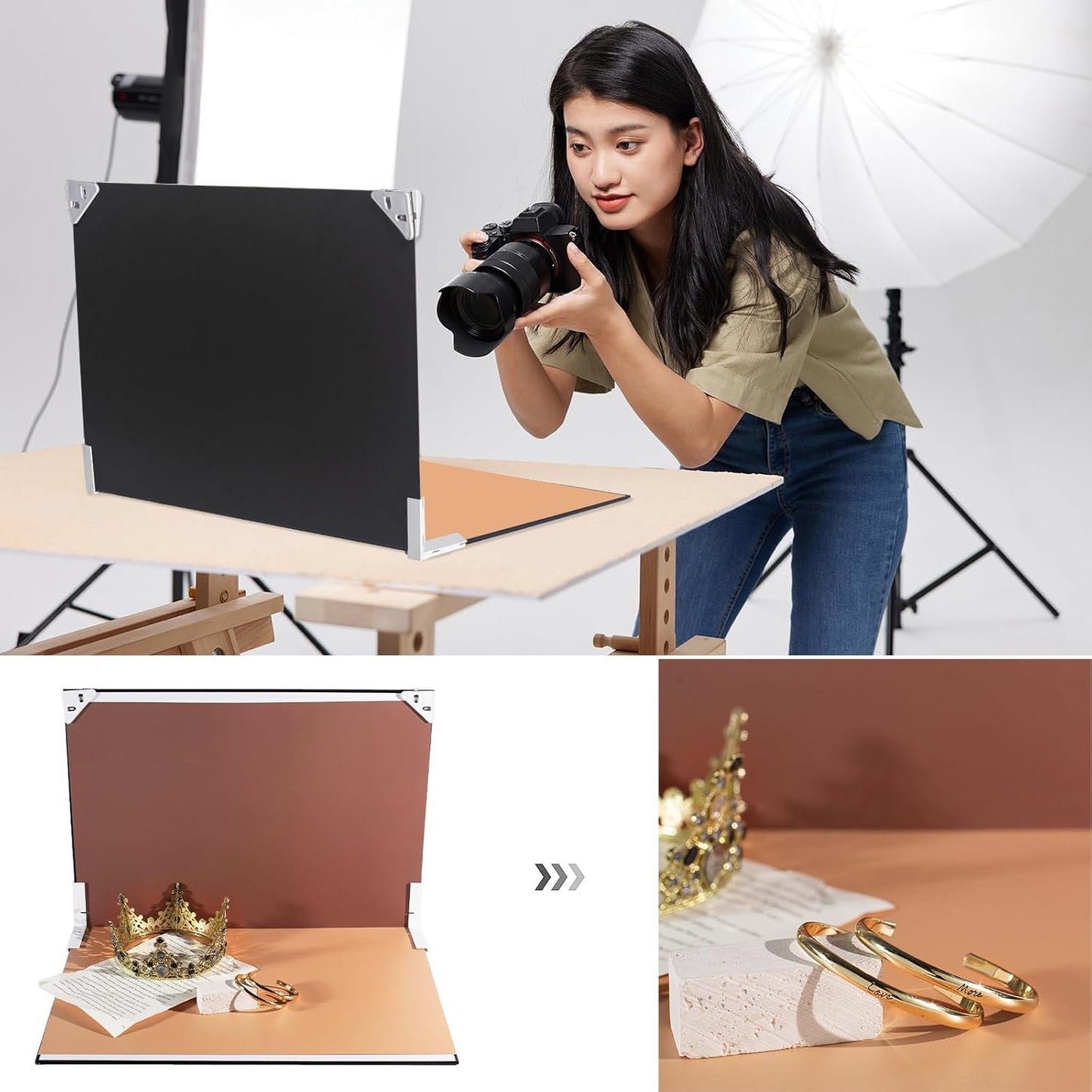 OMOMMD  Photo Backdrop Board Product Photography: 10pcs 20patterns Table Top Food Background Kit - Flat Lay Props for Jewelry.(Small Size 16.5x11.7in)